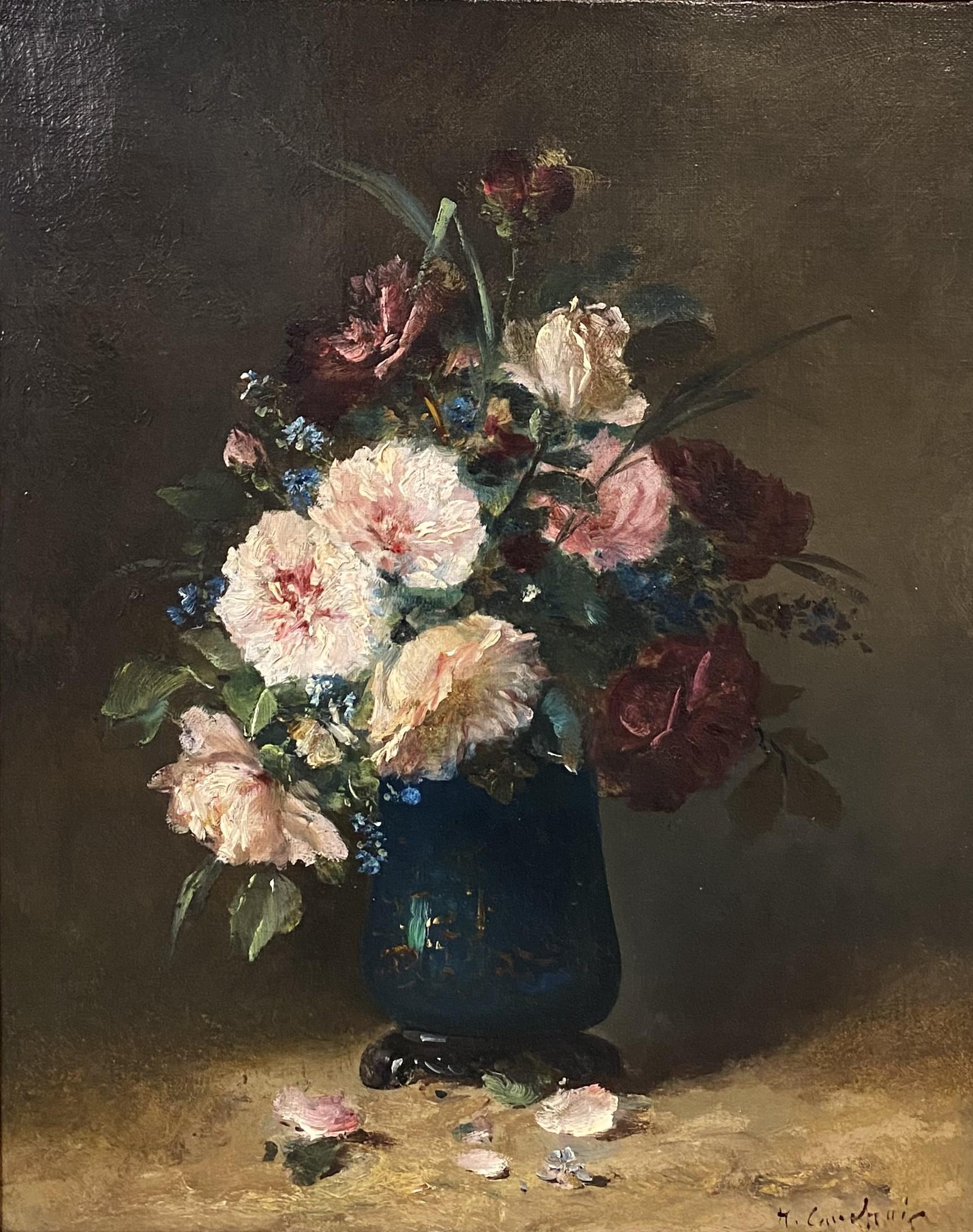 Stillleben mit Blumen – Painting von Eugene Henri Cauchois