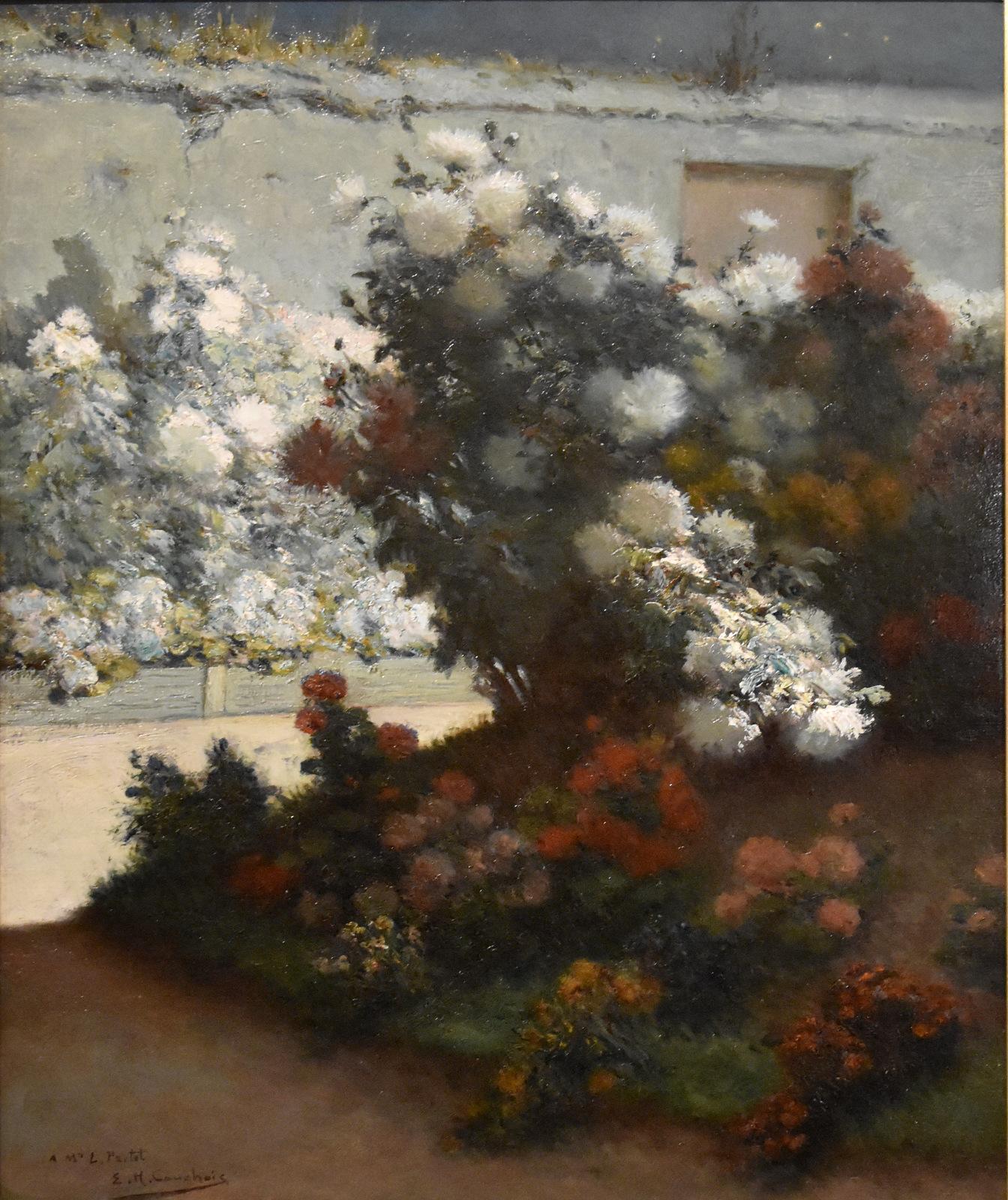 Peinture à l'huile d'Eugène Henry Cauchois « Un jardin éclairé par la lune » - Painting de Eugene Henry Cauchois