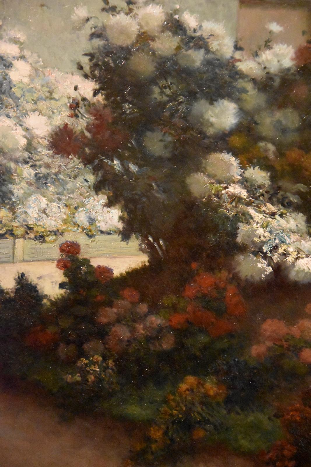 Peinture à l'huile d'Eugène Henry Cauchois « Un jardin éclairé par la lune » - Marron Landscape Painting par Eugene Henry Cauchois