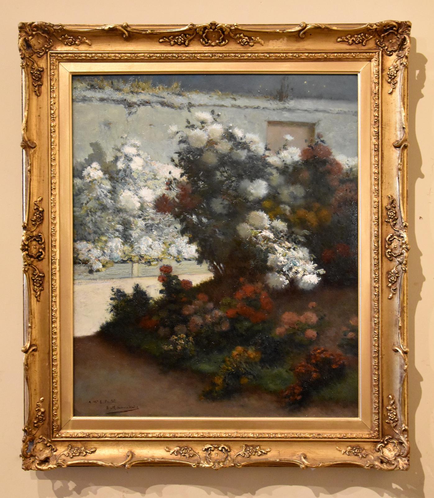 Oil Painting by Eugene Henry Cauchois "A Moonlit Garden"