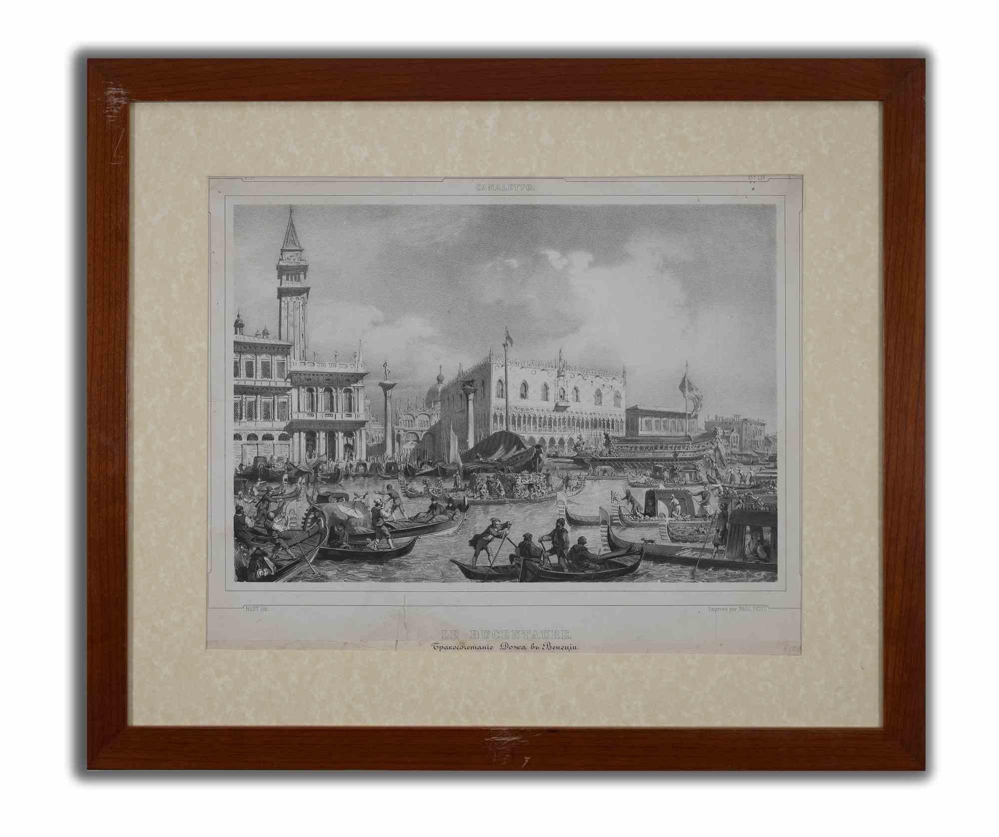 Le Bucentaure is an original artwork realized by Eugene Huot between 1845-1847.

Black and white etching After Antonio Canaletto depicting Palazzo Ducale in Venice.

Printed by Paul Petit.

Inscriptions on plate.

Mint conditions due to the