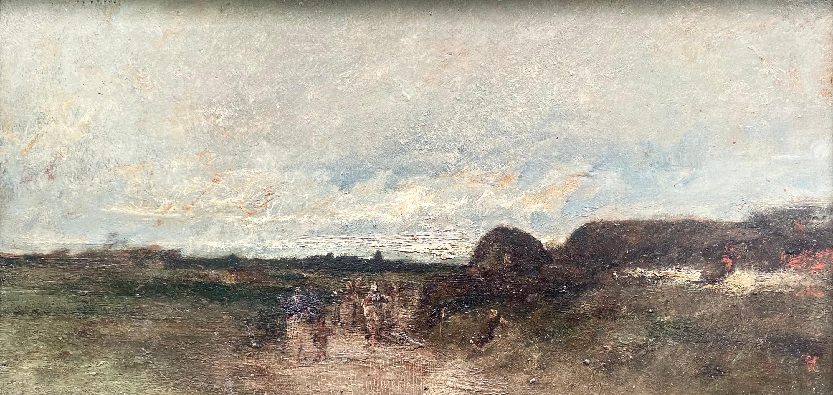 Eugene Isabey (1803-1886) Coastal Scene. Signed. Between Romanticism and Impressionism and influenced by Delacroix and Gericault, Isabey spent much time on the Normandy coast sketching and painting. This softly hued and brooding autumnal oil
