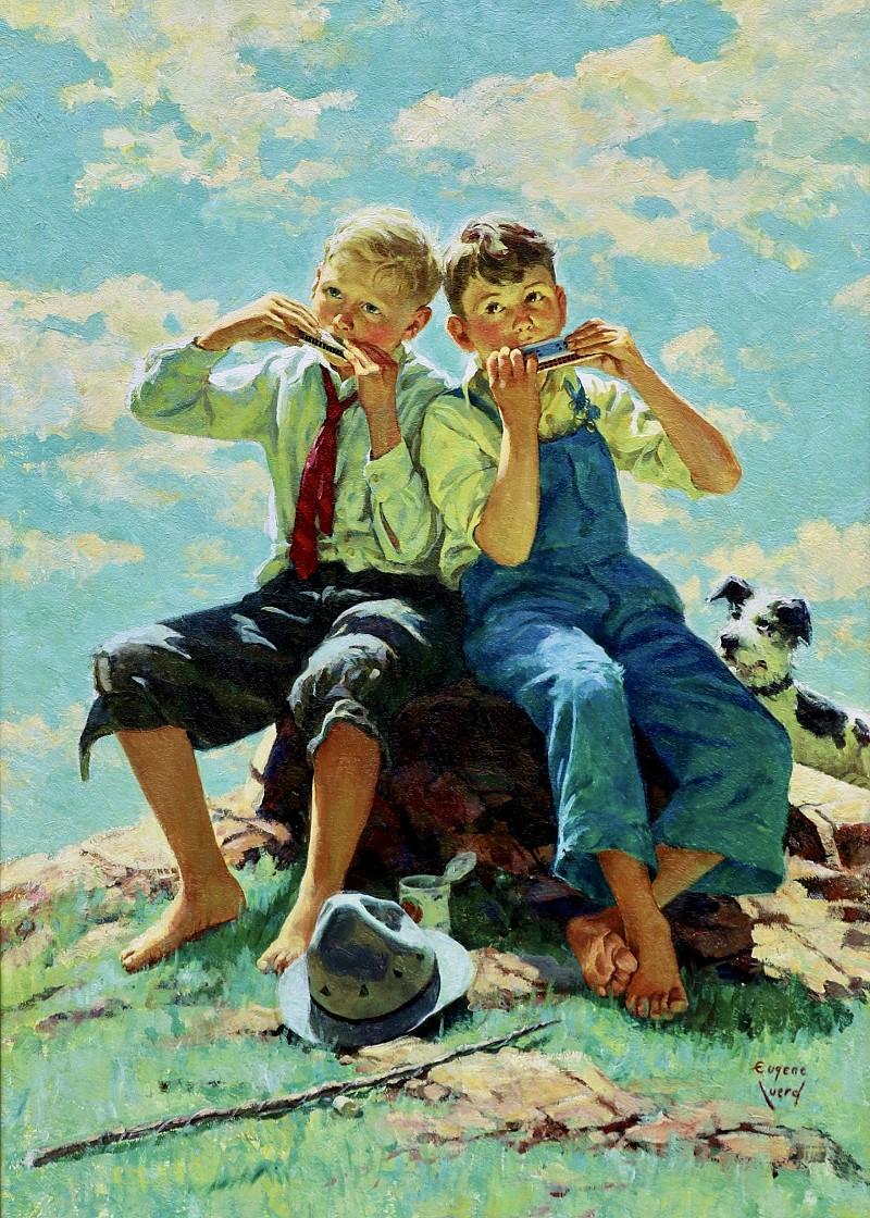 Eugene Iverd Portrait Painting - Playing the Harmonica, Post Cover