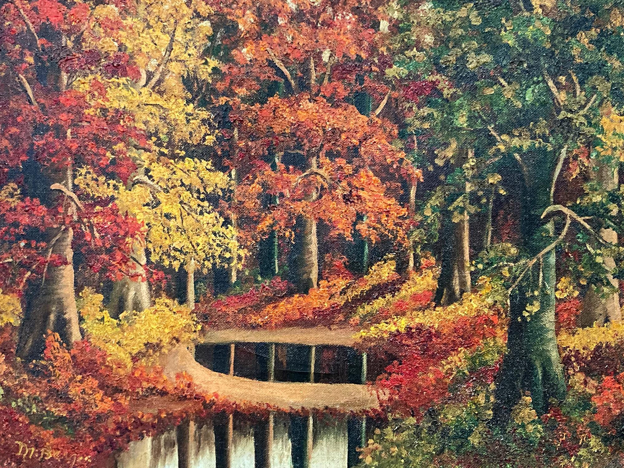 A wonderful depiction of a wooded Landscape by the lake and autumn leaves falling by the country side. For this beautiful depiction, we find distinct elements that are unique to the earlier works of Marie Berger. Among other things, Marie Berger's