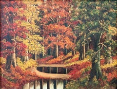 "Autumn Landscape" Wooded Landscape with Trees & Pond Oil Painting on Canvas