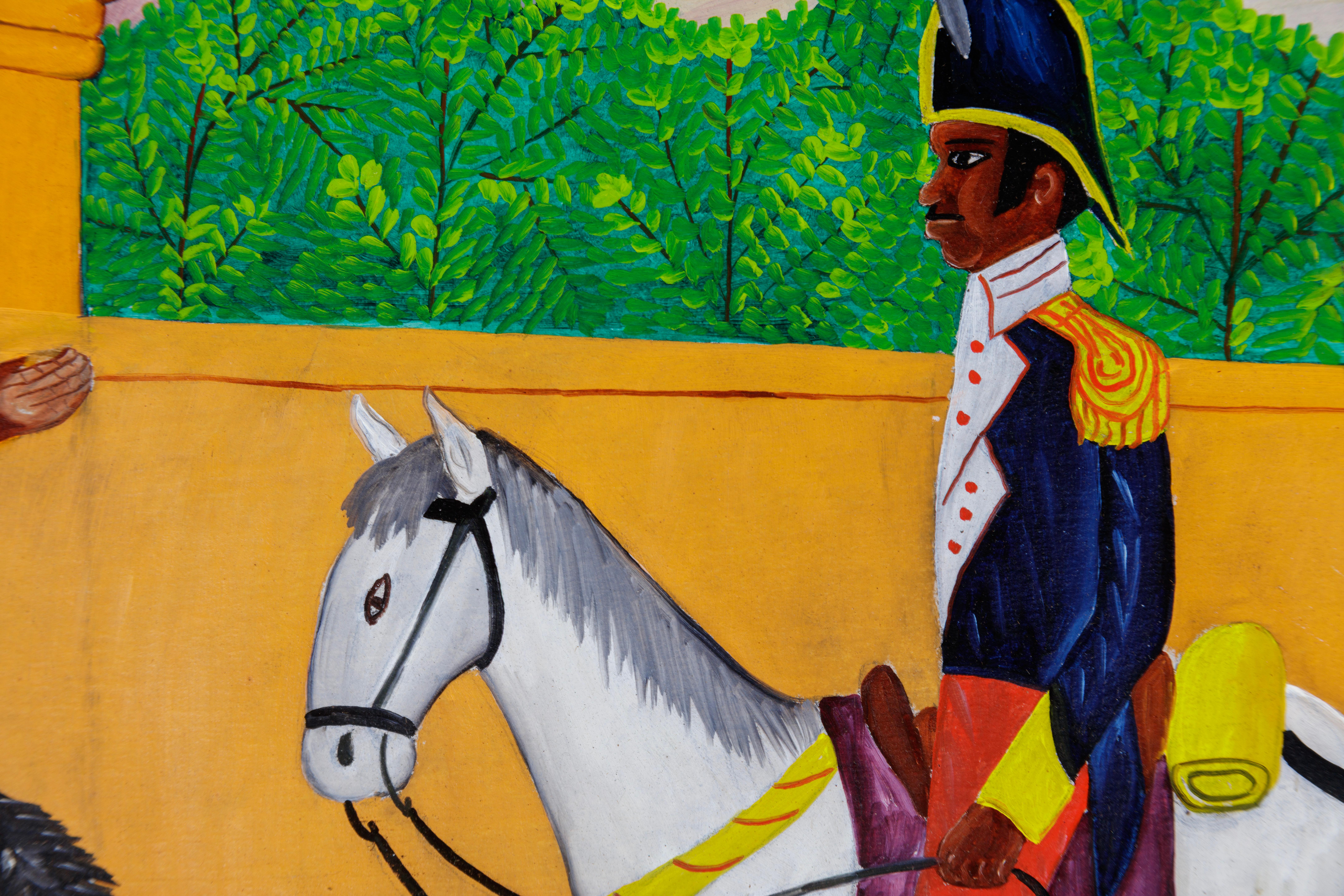 Touissant L'Ouverture und Edelleute zu Pferd (Braun), Figurative Painting, von Eugene Jean