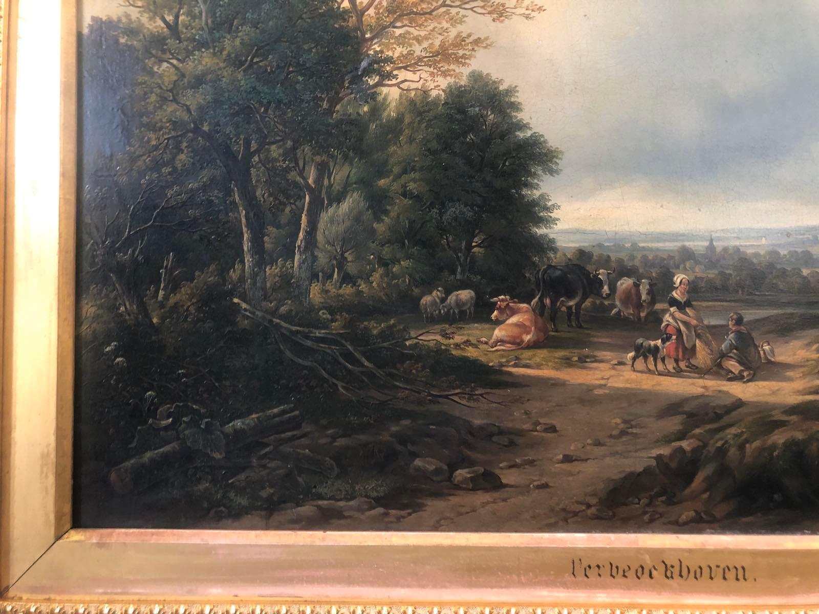 Hand-Painted Verboeckhoven, Masterpiece Oil on Canvas ‘Landscape’, circa 1820