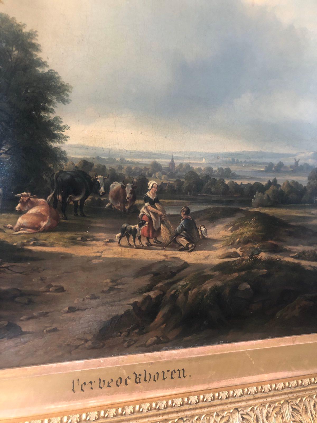 Verboeckhoven, Masterpiece Oil on Canvas ‘Landscape’, circa 1820 In Good Condition In Sofia, BG