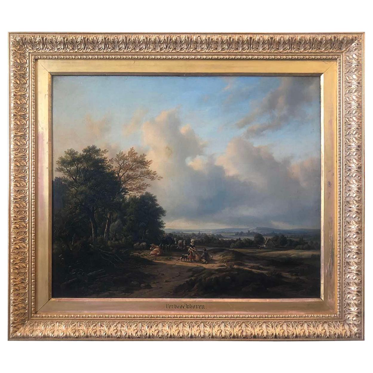 Verboeckhoven, Masterpiece Oil on Canvas ‘Landscape’, circa 1820