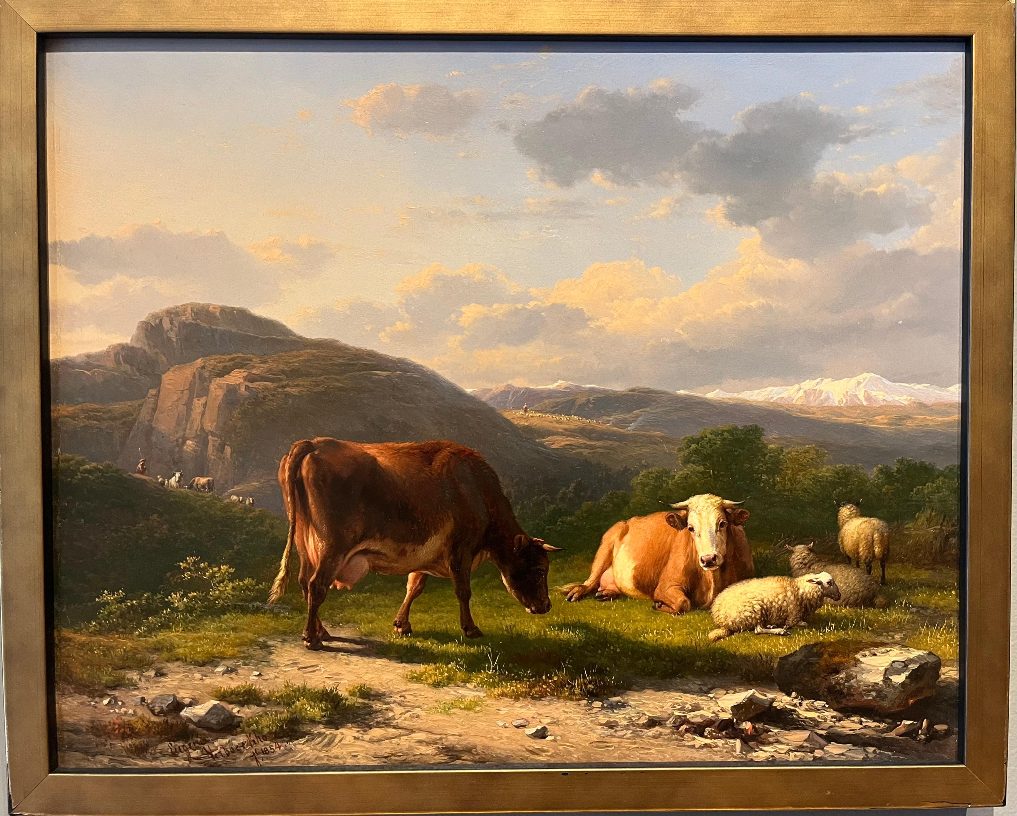Figurative Painting di Eugène Joseph Verboeckhoven - Paesaggio zootecnico