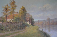 Au Bord de La Rive (River Scene in French Countryside Landscape Cottage & Trees)