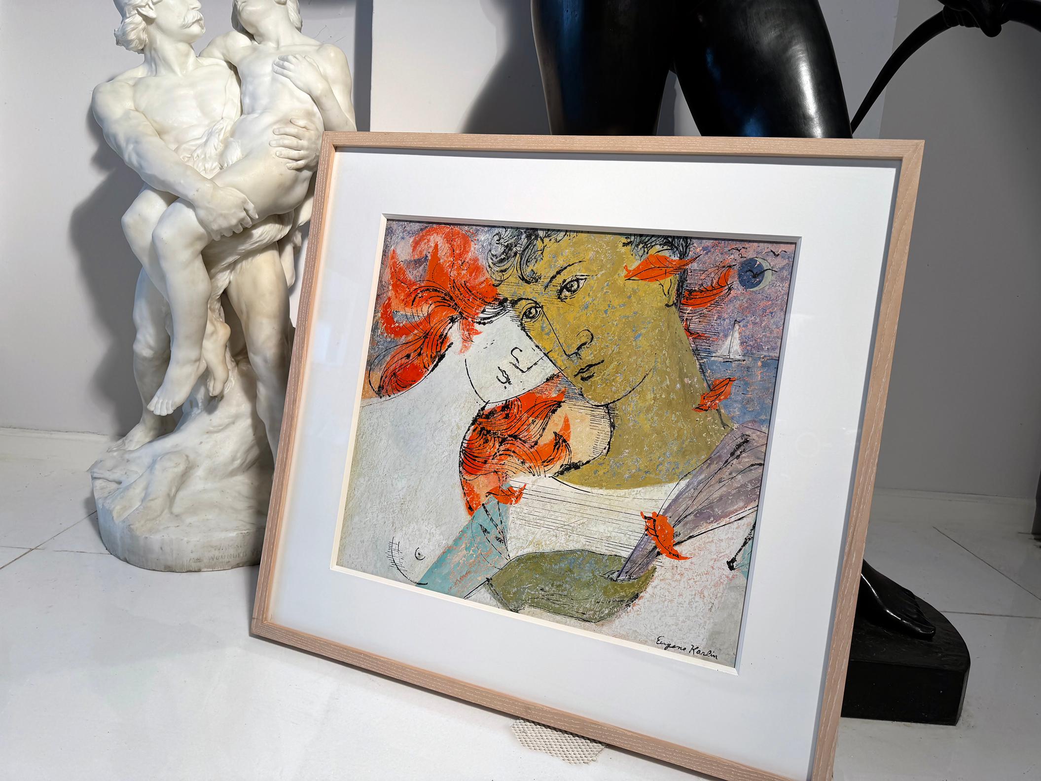 Young Lovers in the Morning Embrace.  Mid-Century Neo-Classical Love Song - Impressionist Painting by Eugene Karlin