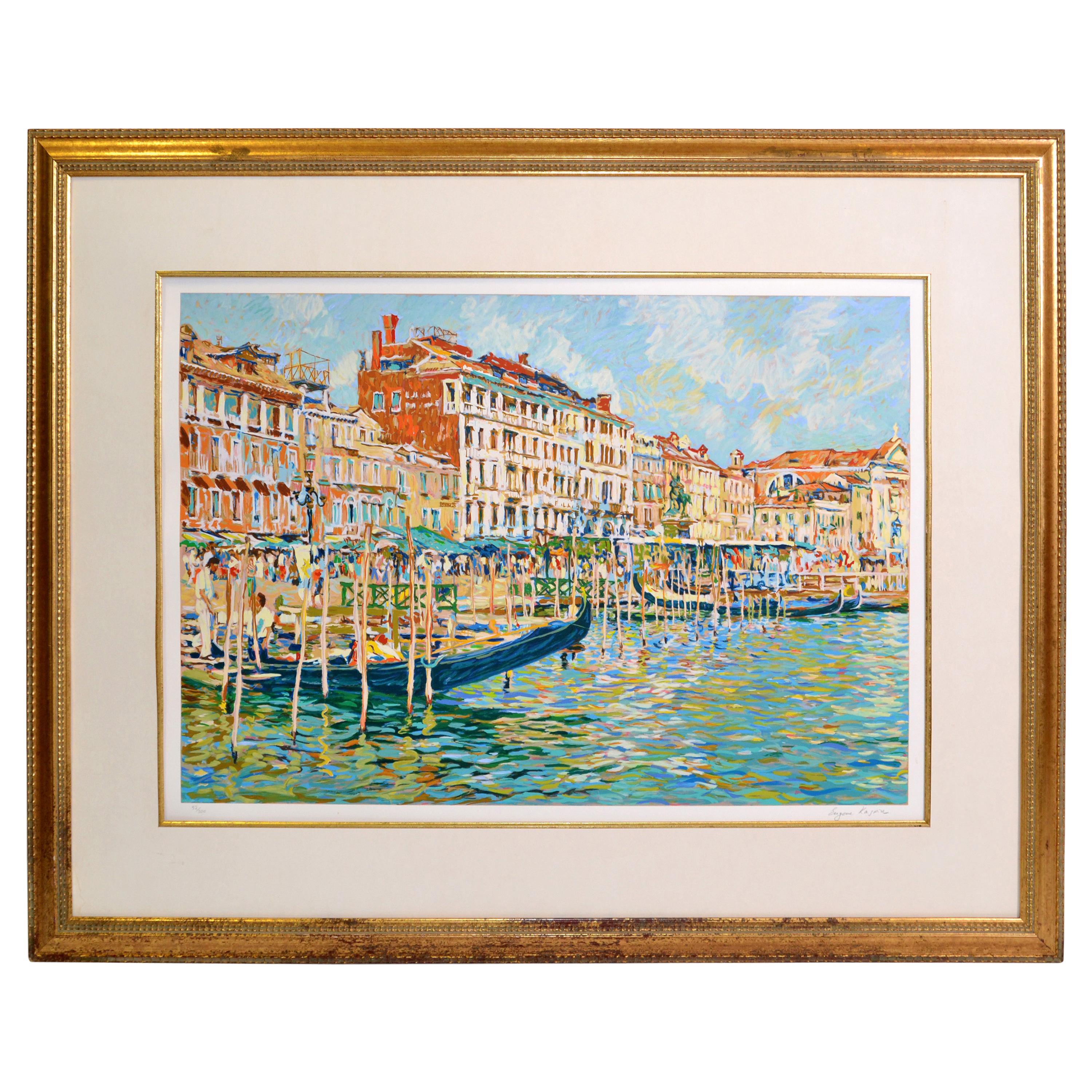 Eugene Kaspin Contemporary Impressionism Golden Framed Acrylic on Paper Print For Sale