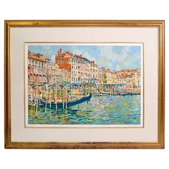 Vintage Eugene Kaspin Contemporary Impressionism Golden Framed Acrylic on Paper Print