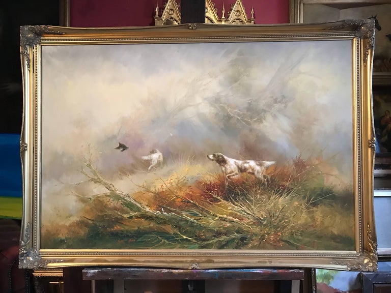 Eugene Kingman Hunting Spaniels Flushing Game, Large Signed Oil on