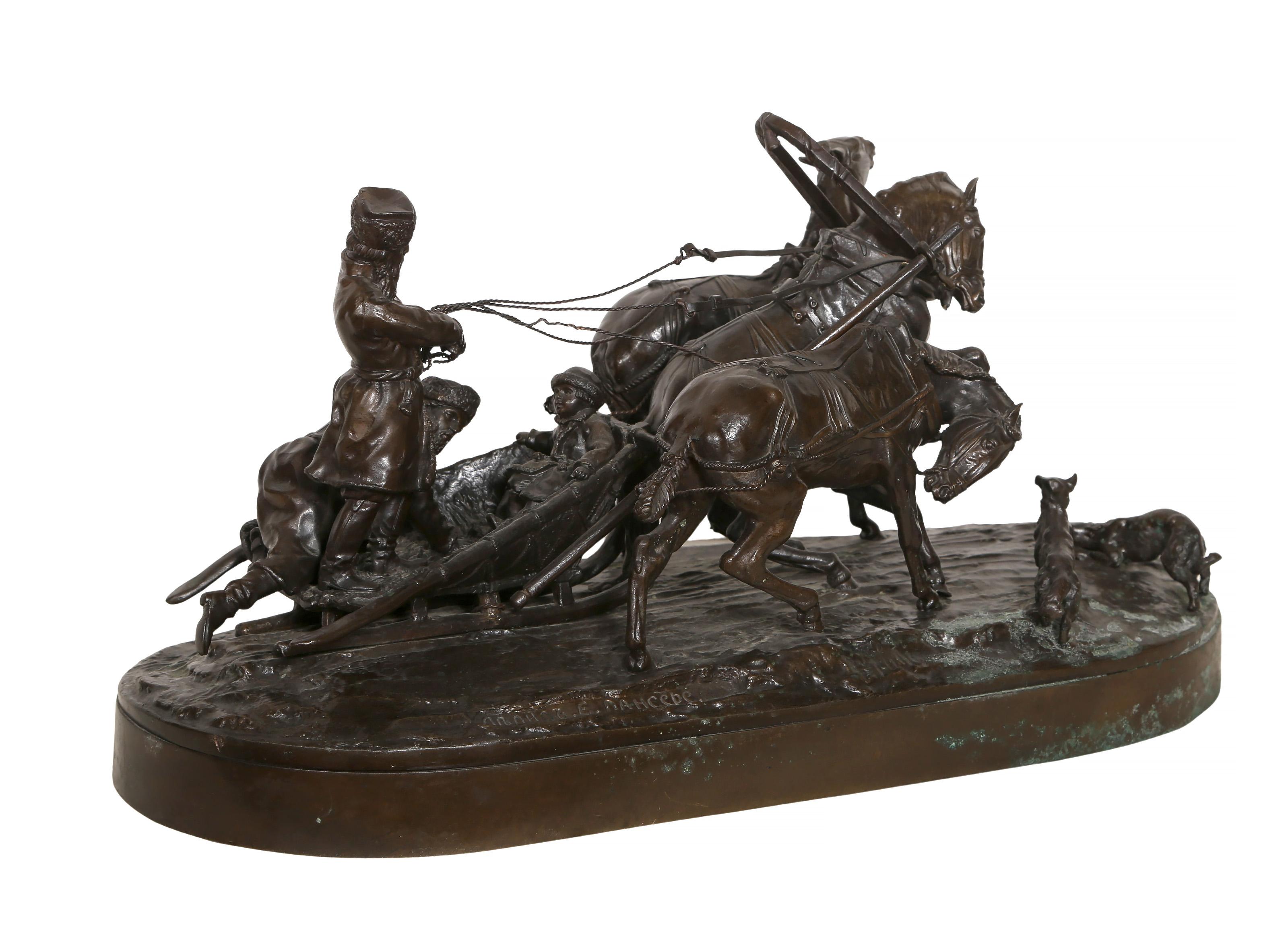 Troika, Modern Bronze Sculpture Cast by N. Shtange after Eugene Lanceray For Sale 10
