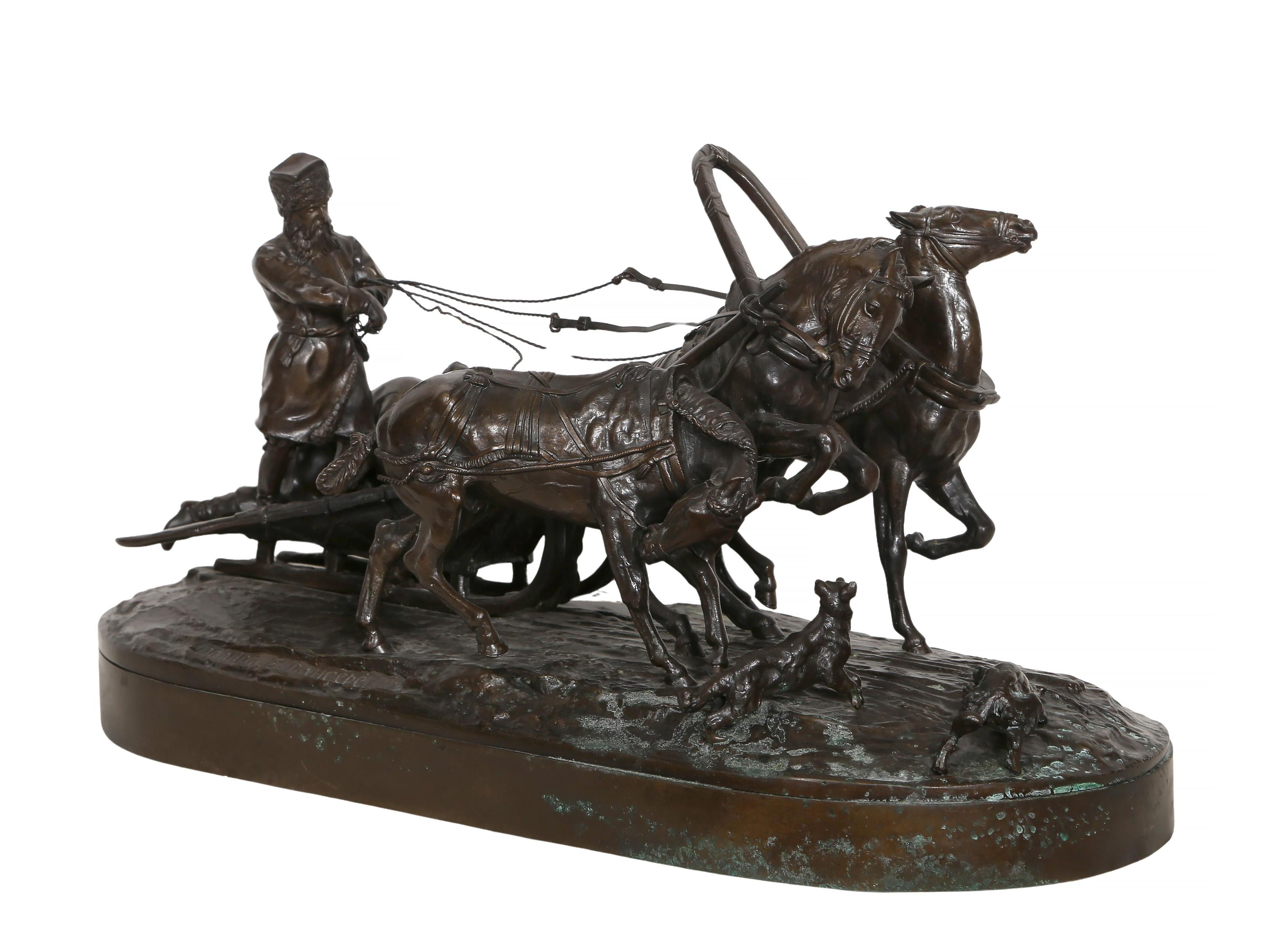 Troika, Modern Bronze Sculpture Cast by N. Shtange after Eugene Lanceray For Sale 4