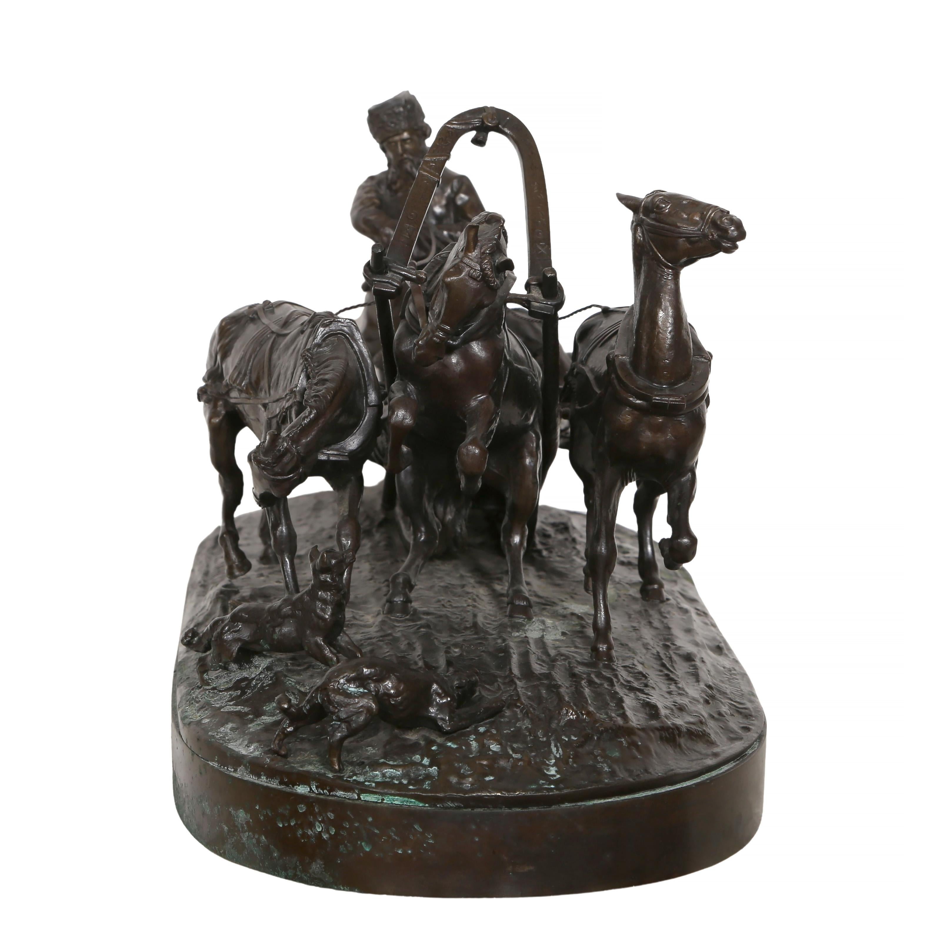 Troika, Modern Bronze Sculpture Cast by N. Shtange after Eugene Lanceray For Sale 5