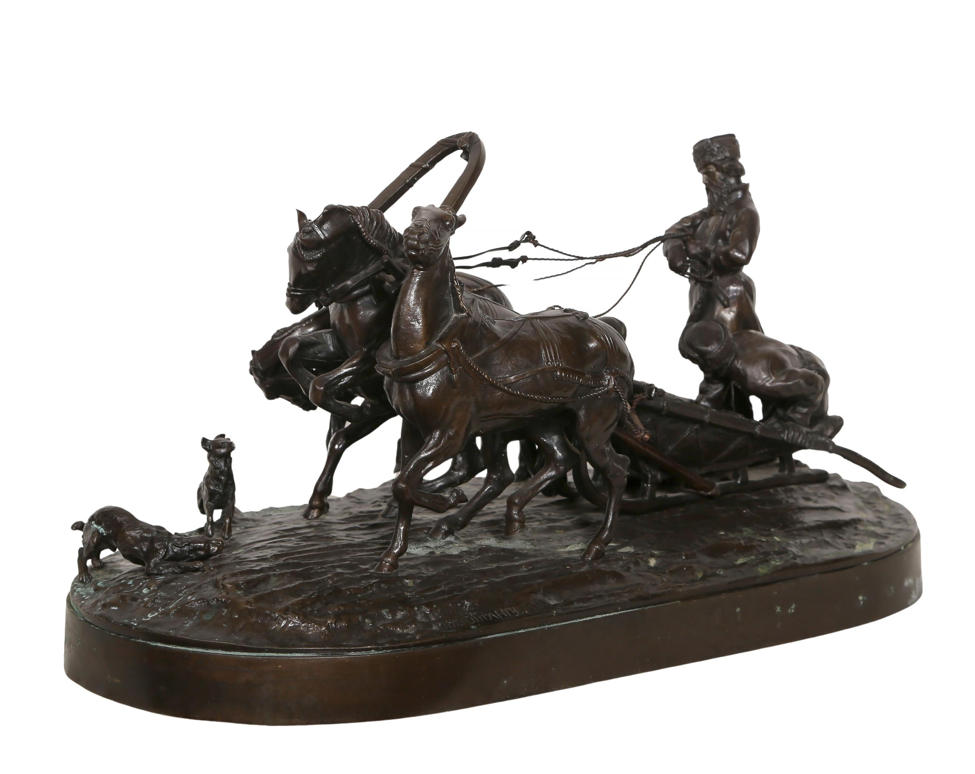 Troika, Modern Bronze Sculpture Cast by N. Shtange after Eugene Lanceray For Sale 6