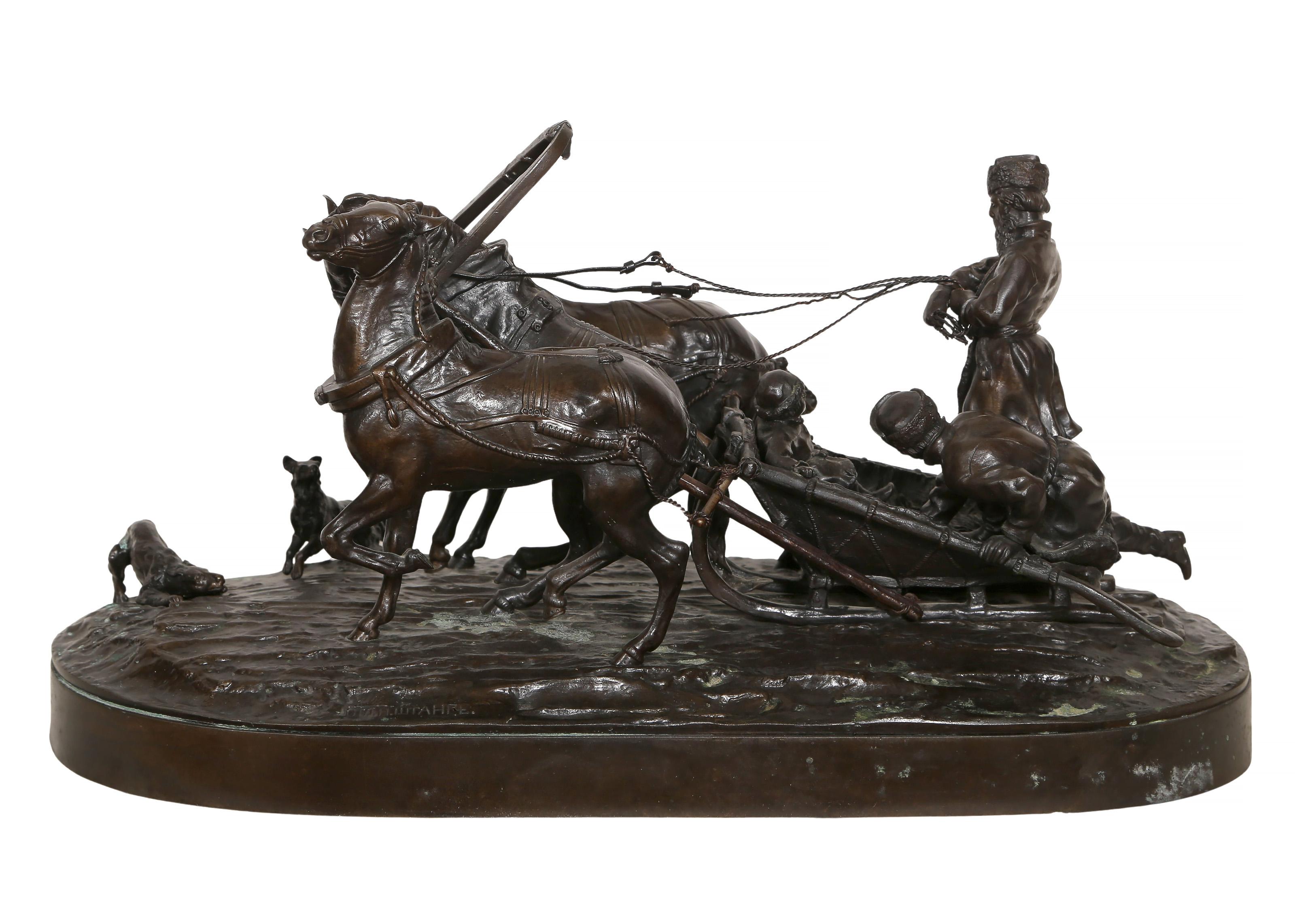 Troika, Modern Bronze Sculpture Cast by N. Shtange after Eugene Lanceray For Sale 7