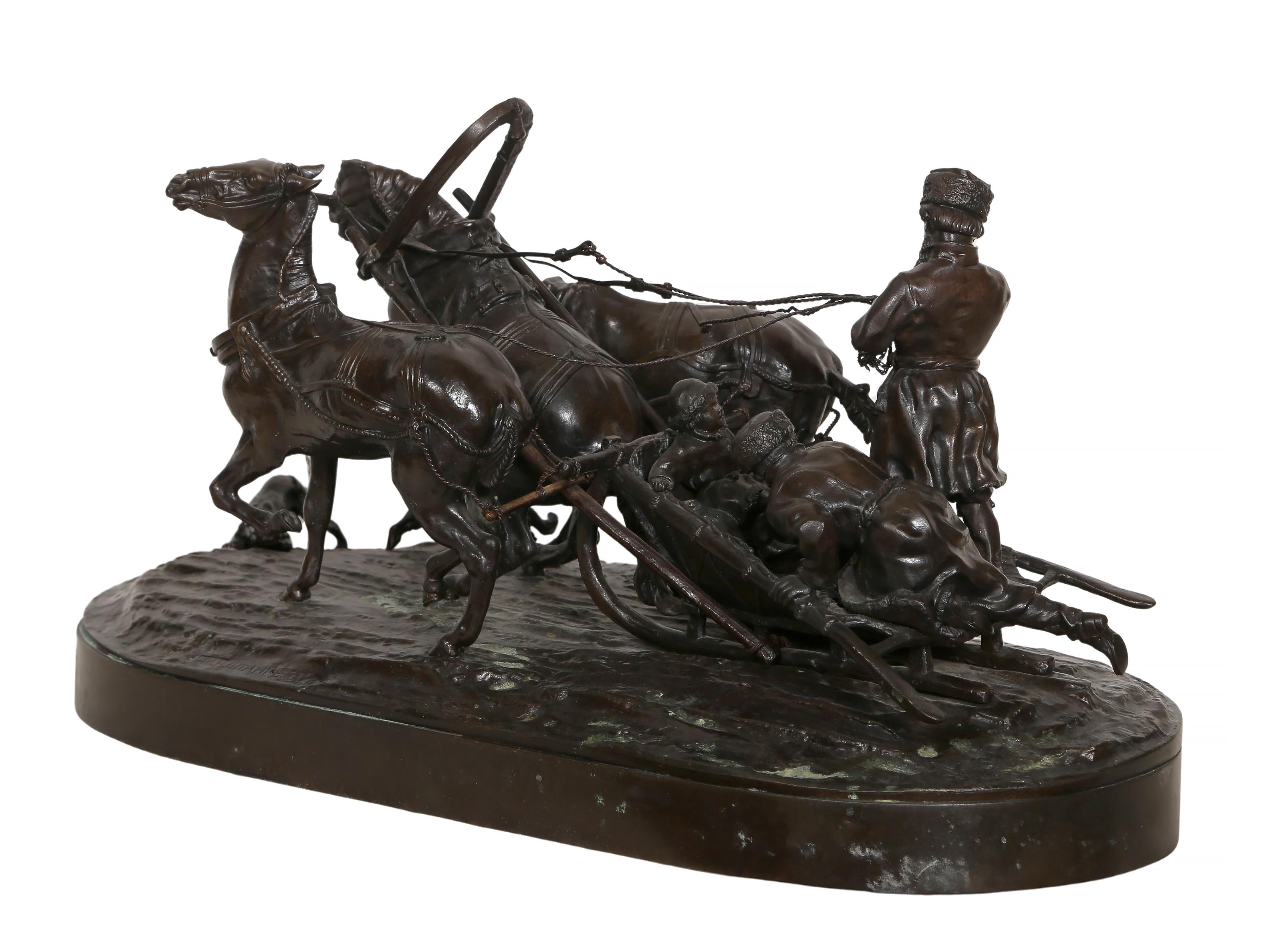 Troika, Modern Bronze Sculpture Cast by N. Shtange after Eugene Lanceray For Sale 8