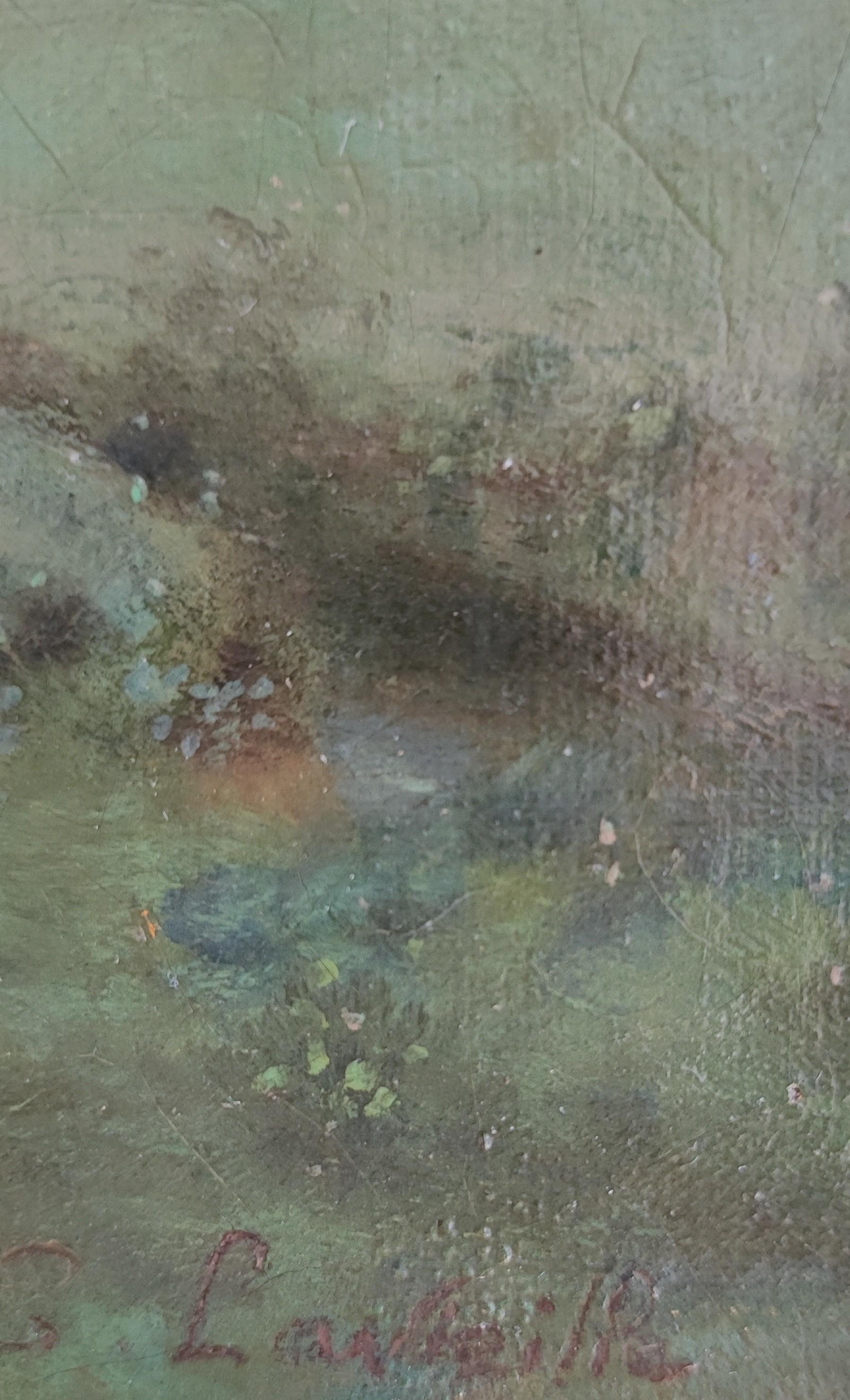 Prima serata in inverno - Landscape Painting Nero di Eugene Lavieille