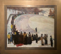 "St. Moritz, A Sunny Corner" Eugene Vail, Winter Bobsled Figures in Snow, Ashcan