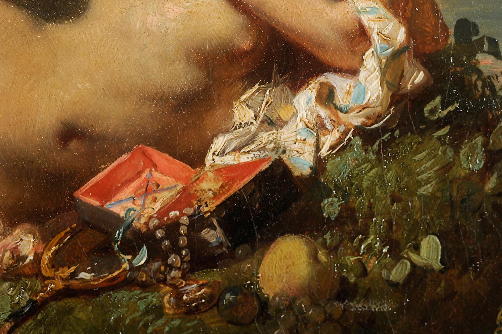 Eugène Modeste LE POITTEVIN
(Paris, 1806 - Paris, 1870)
Diana Ruhend
Original Öl auf Leinwand (E. Picart, 16 rue du Bac)
H. 33 cm; B. 40,5 cm
Rotes Wachssiegel aus dem posthumen Verkauf auf der Bahre
CIRCA 1845

Provenienz: Verkauf aus dem Atelier