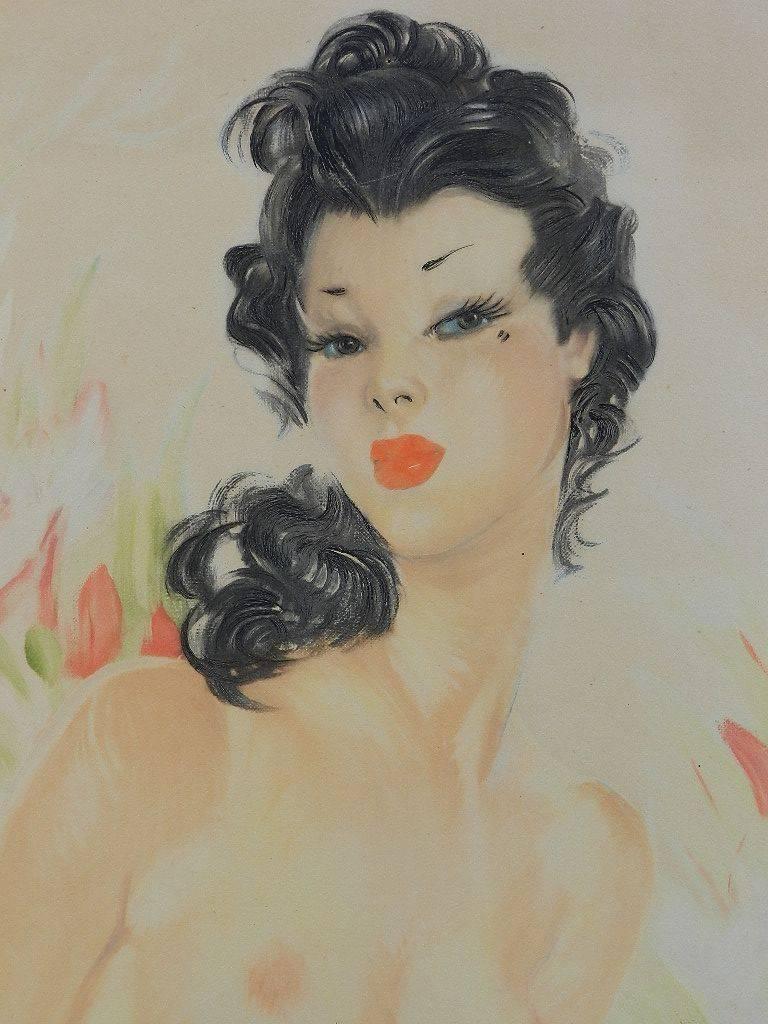 Lithographie française signée par l'artiste Eugène Leliepvre, nu contemporain de Domergue 2