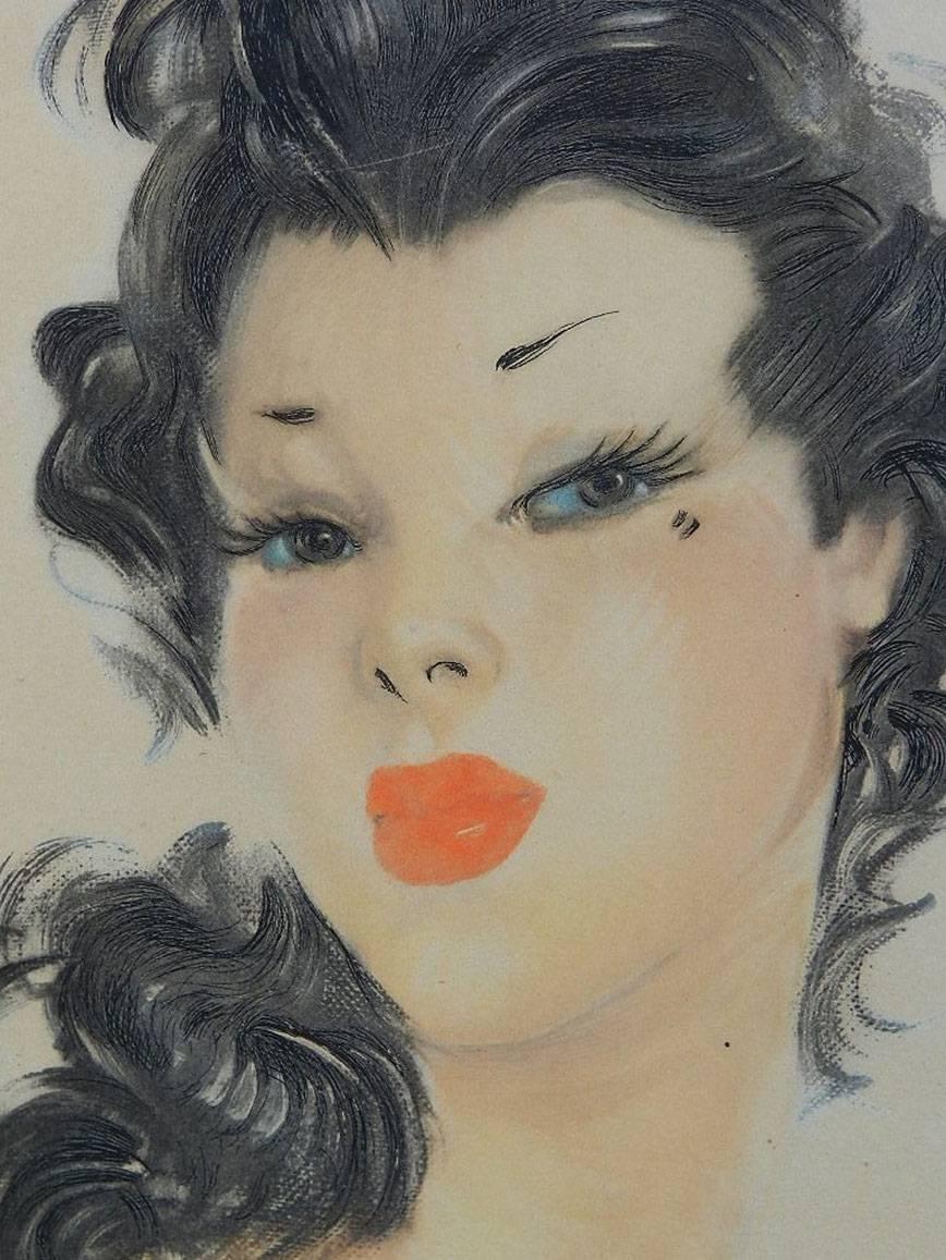 Lithographie française signée par l'artiste Eugène Leliepvre, nu contemporain de Domergue 3