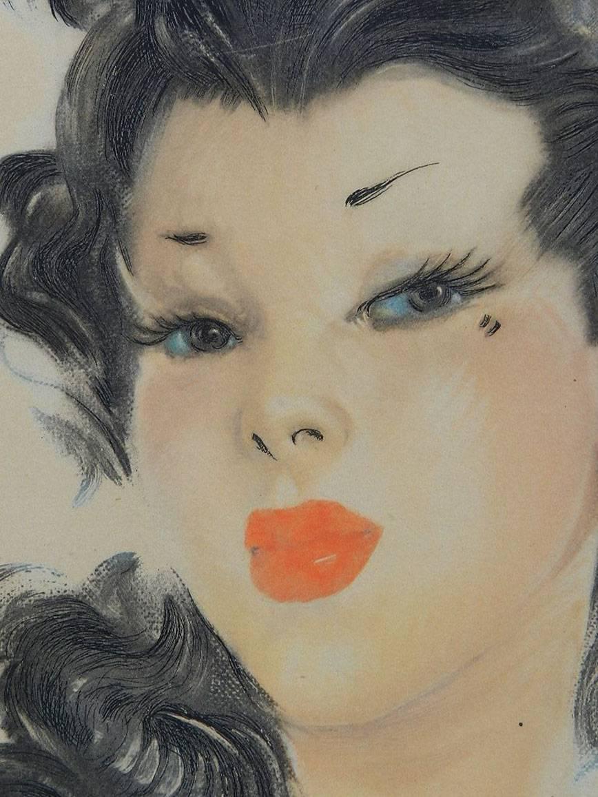 Lithographie française signée par l'artiste Eugène Leliepvre, nu contemporain de Domergue 6
