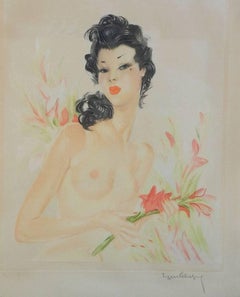 Lithographie française signée par l'artiste Eugène Leliepvre, nu contemporain de Domergue