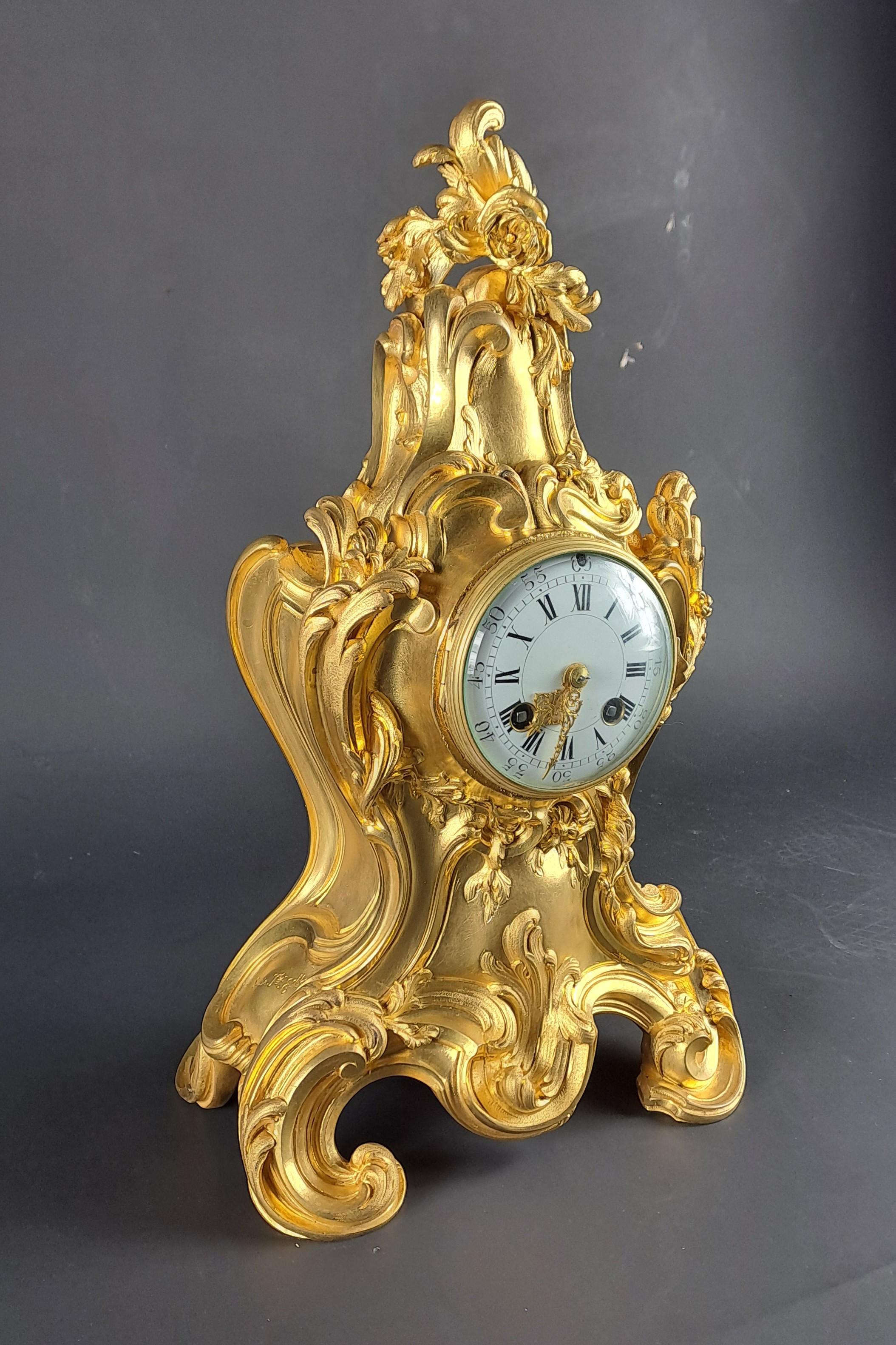 20th Century Eugène Lelièvre (1856-1945) - Louis XV Rocaille Style Clock In Gilt Bronze