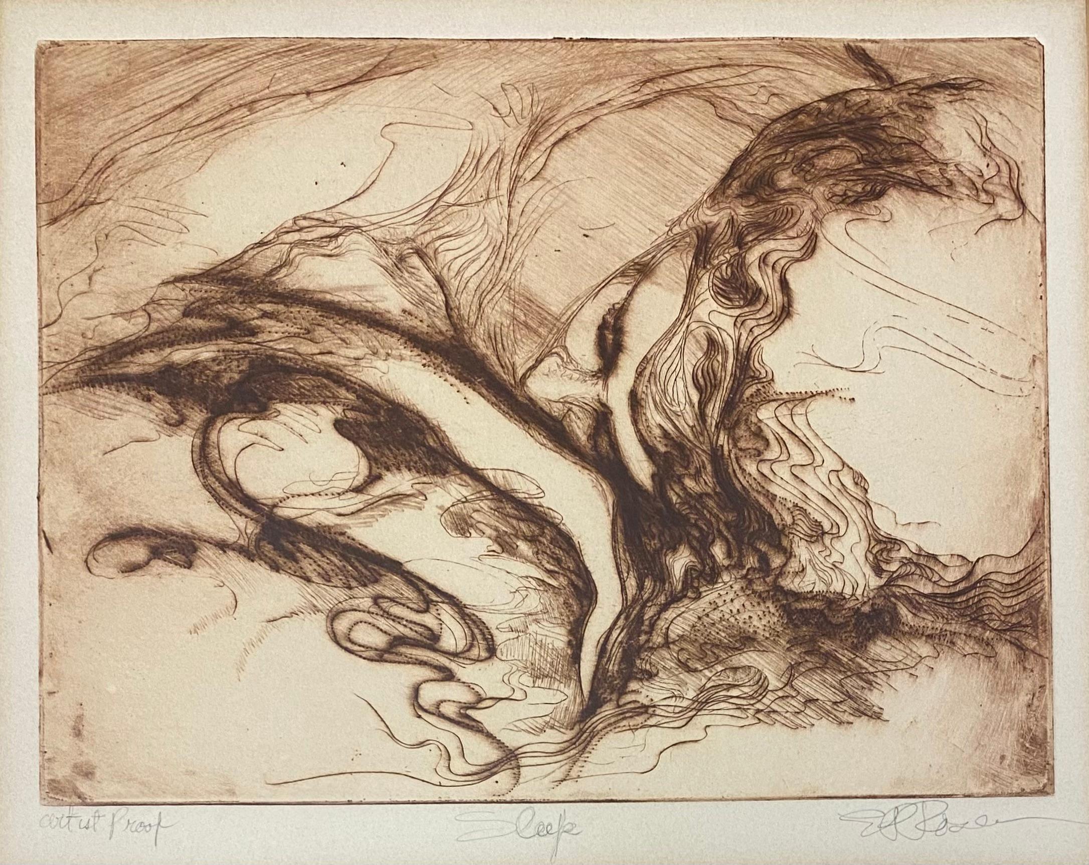 Mid-Century Modern Composition abstraite d'Eugène Leroy, copie de l'artiste intitulée Sleep, signée en vente