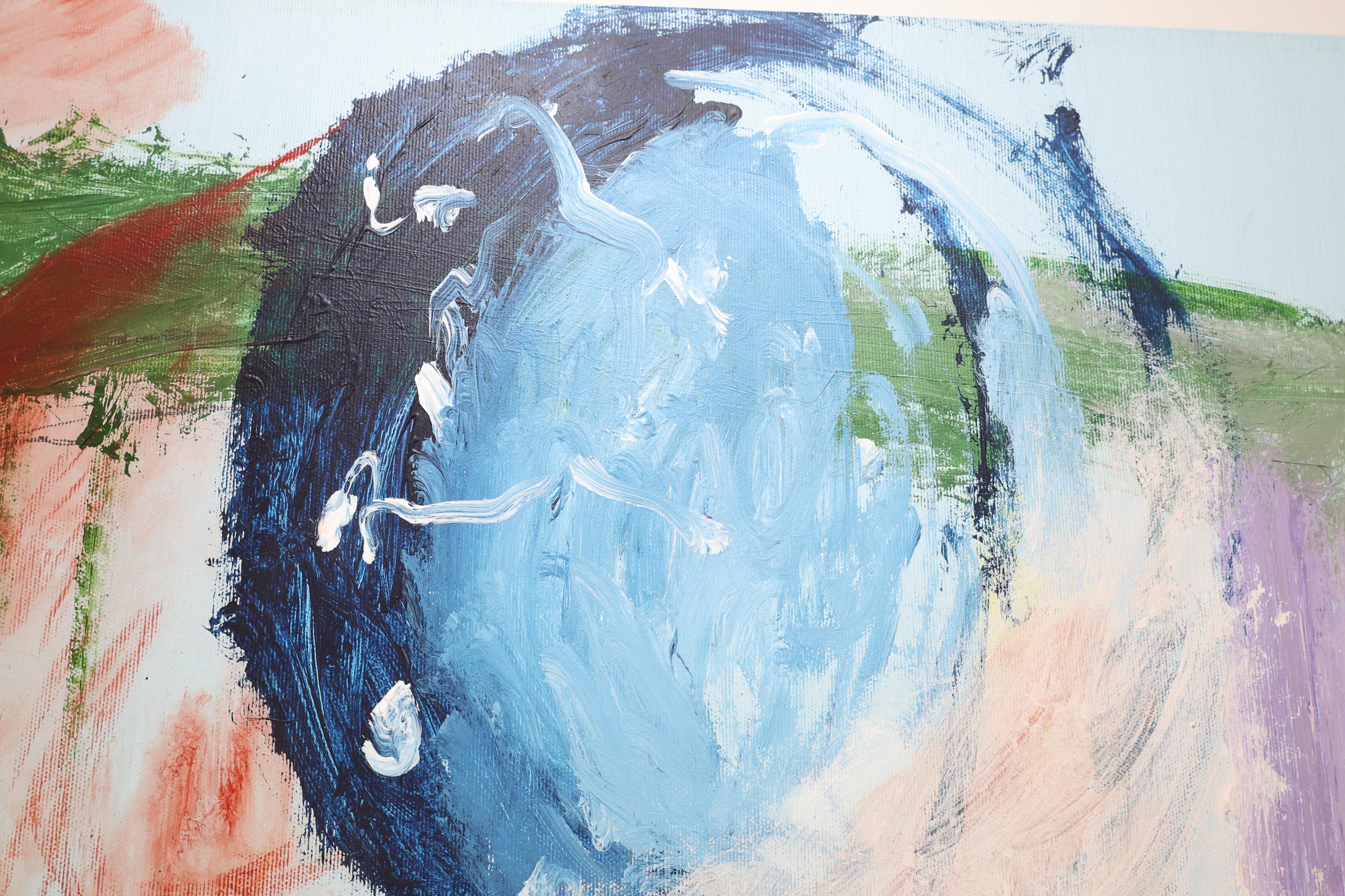 Large Vivid Abstract Painting “Arrival”, 2022, Acrylic, Pastel & Spray Paint For Sale 11