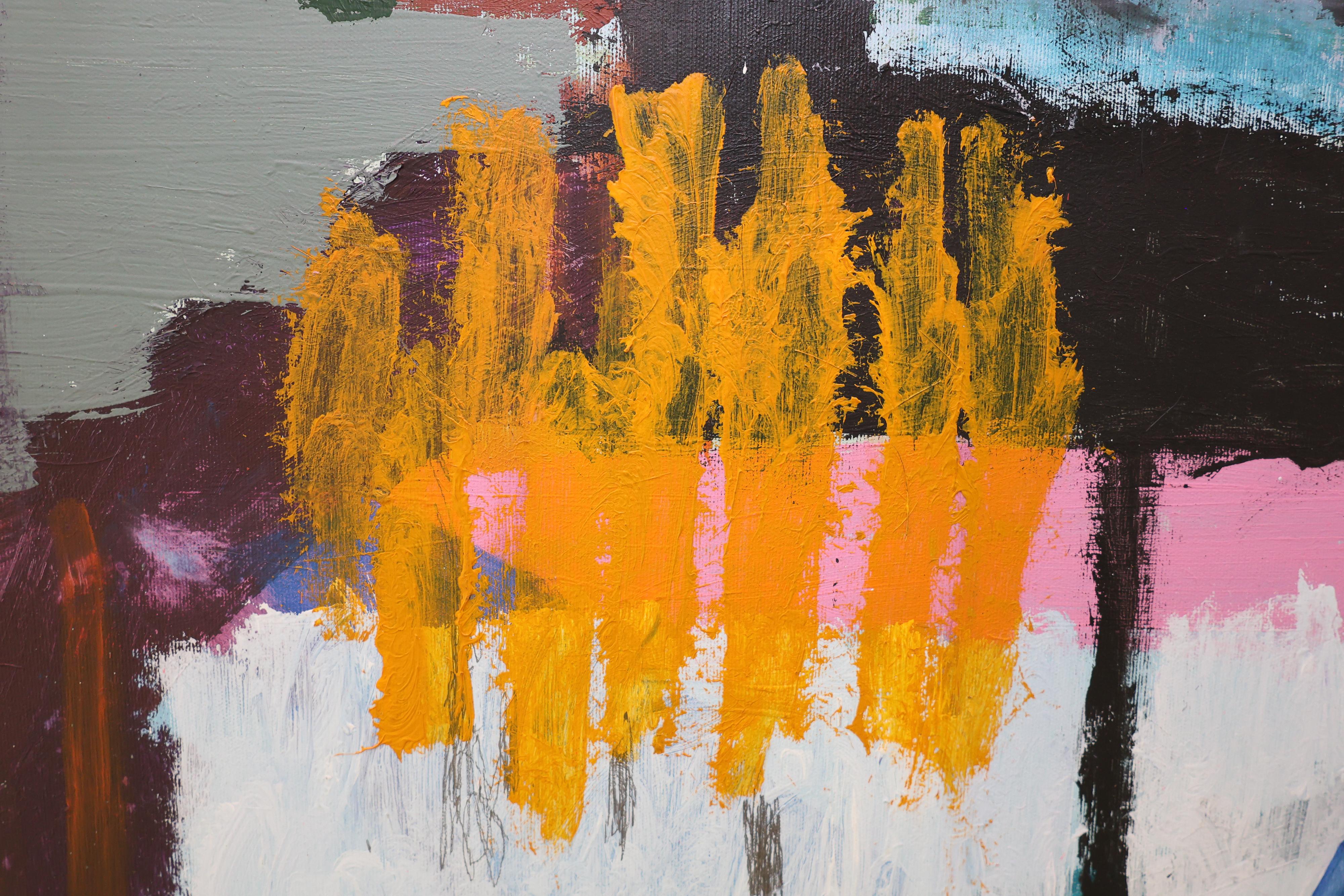 Large Vivid Abstract Painting “Arrival”, 2022, Acrylic, Pastel & Spray Paint For Sale 16