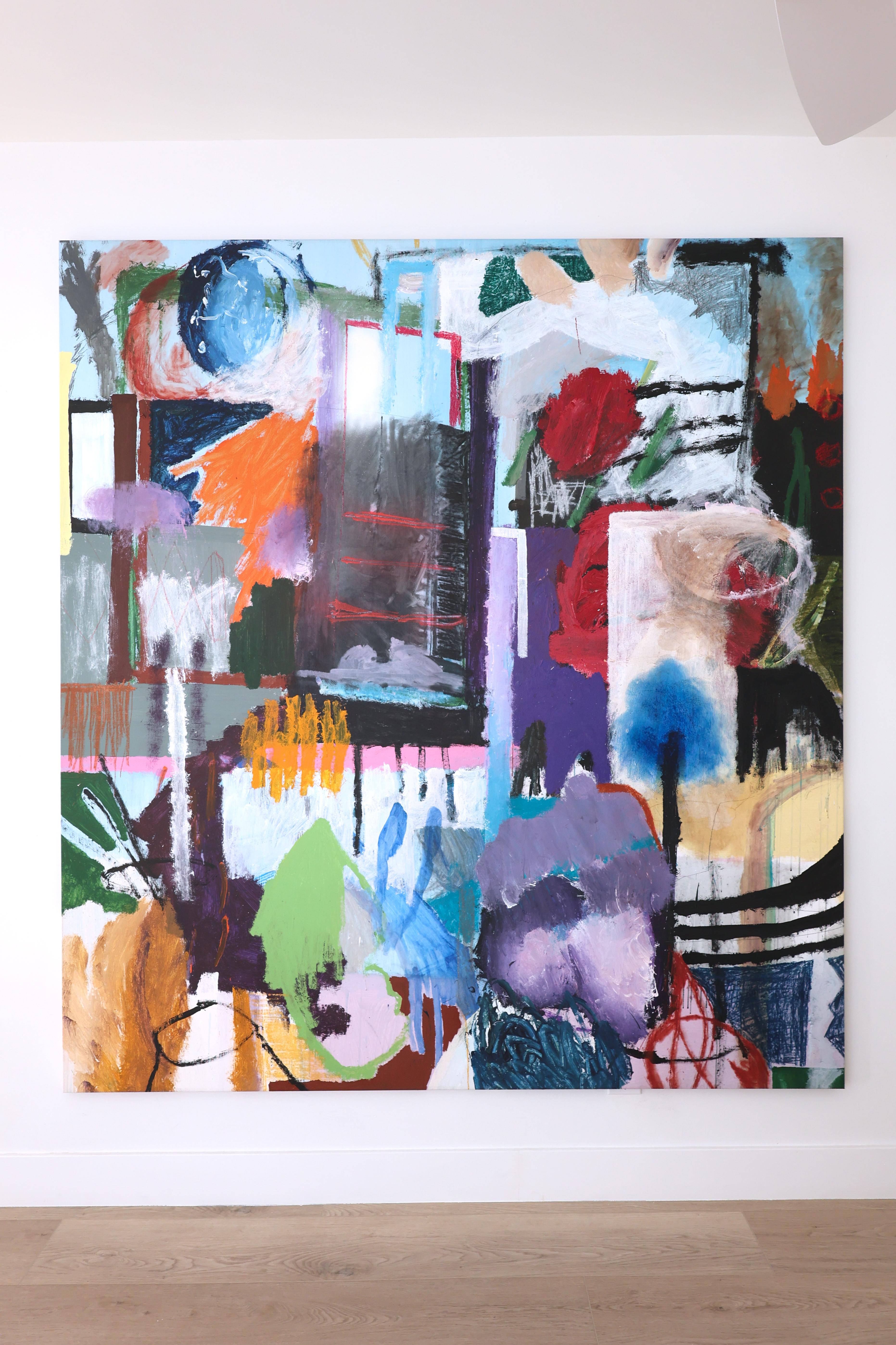 Large Vivid Abstract Painting “Arrival”, 2022, Acrylic, Pastel & Spray Paint For Sale 1