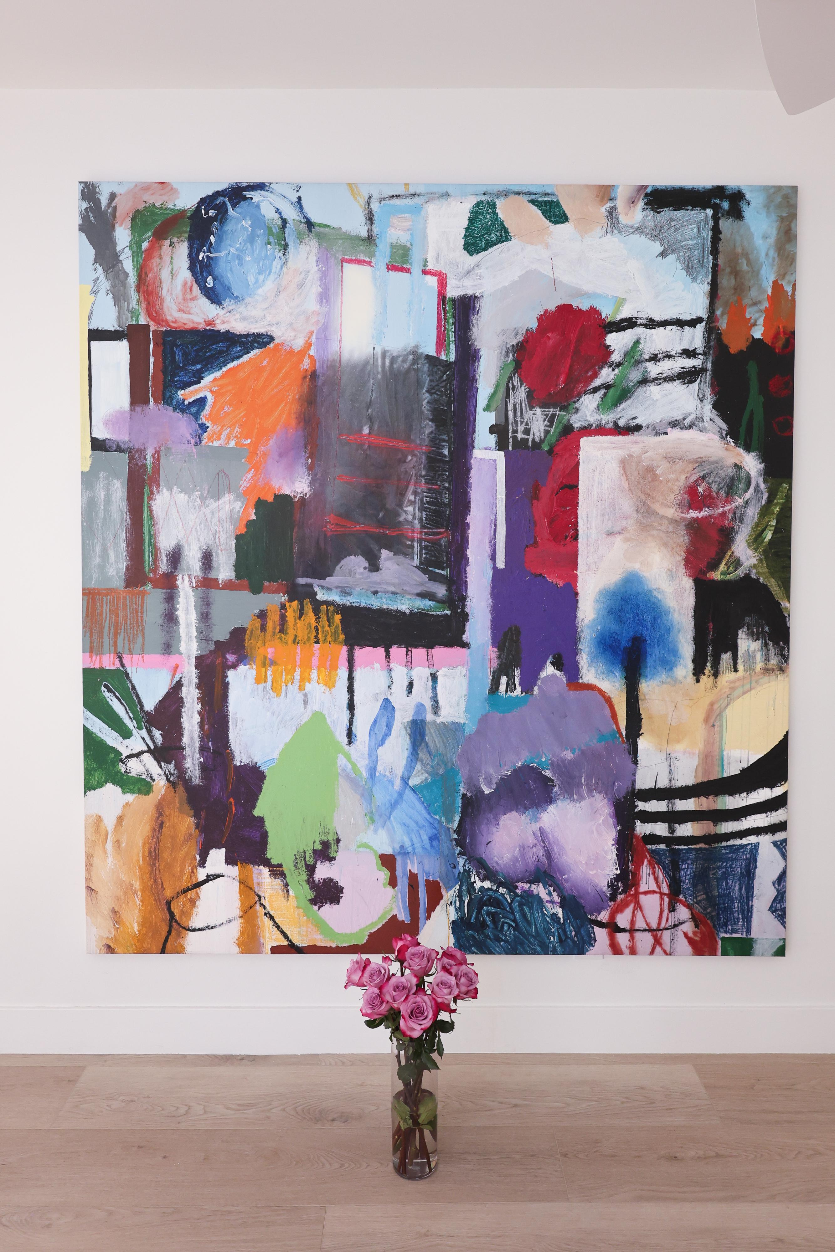 Large Vivid Abstract Painting “Arrival”, 2022, Acrylic, Pastel & Spray Paint For Sale 2