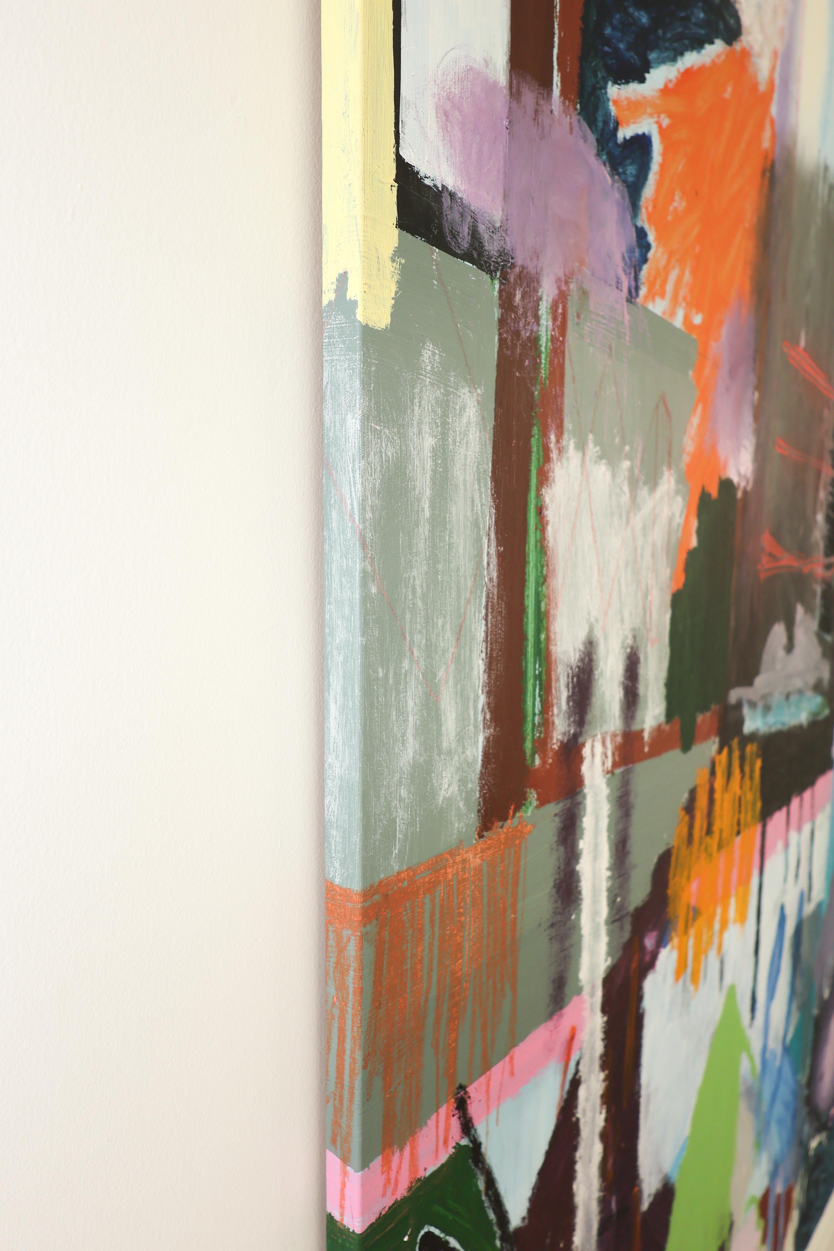 Large Vivid Abstract Painting “Arrival”, 2022, Acrylic, Pastel & Spray Paint For Sale 6