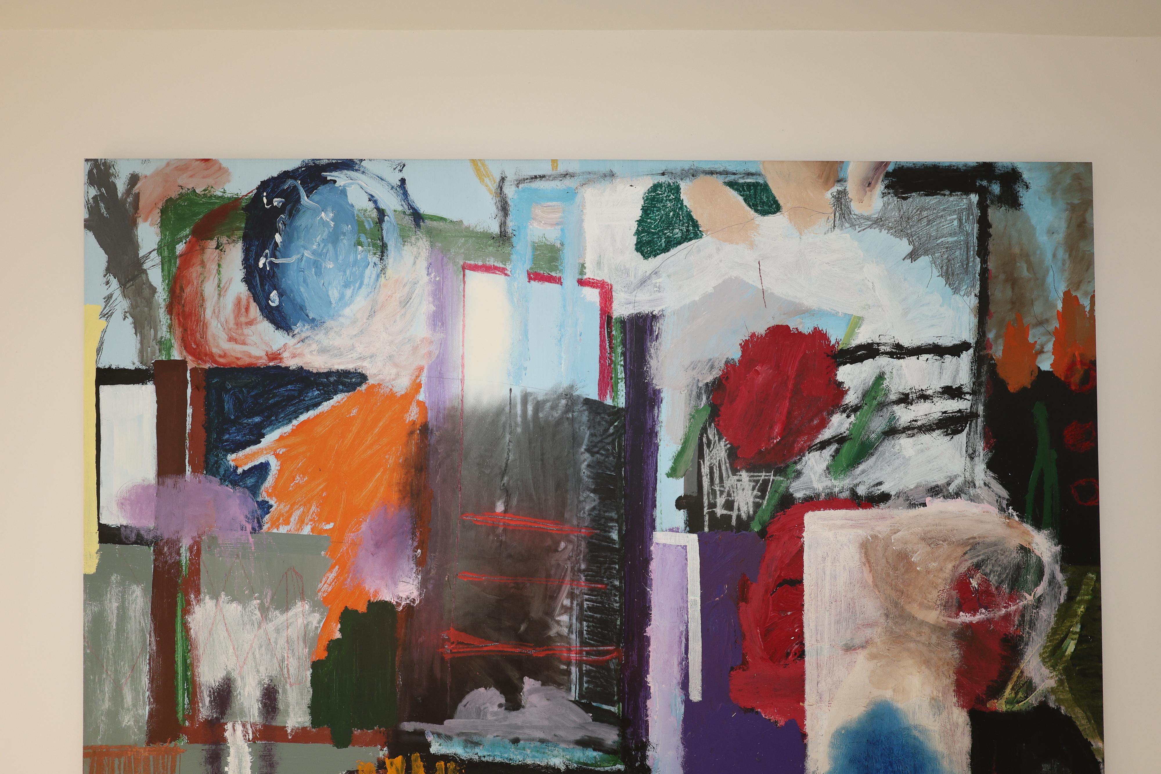 Large Vivid Abstract Painting “Arrival”, 2022, Acrylic, Pastel & Spray Paint For Sale 7