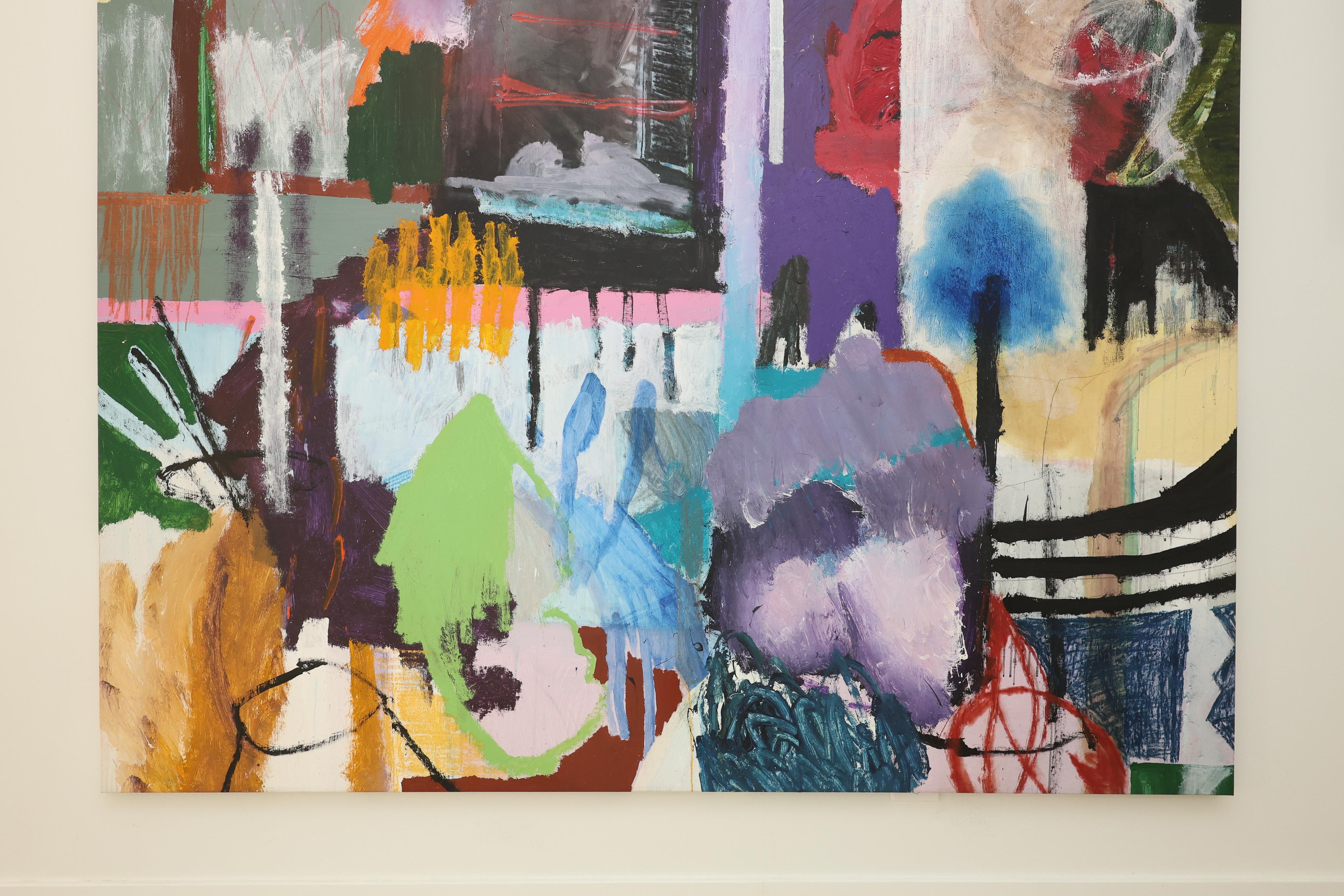 Large Vivid Abstract Painting “Arrival”, 2022, Acrylic, Pastel & Spray Paint For Sale 8