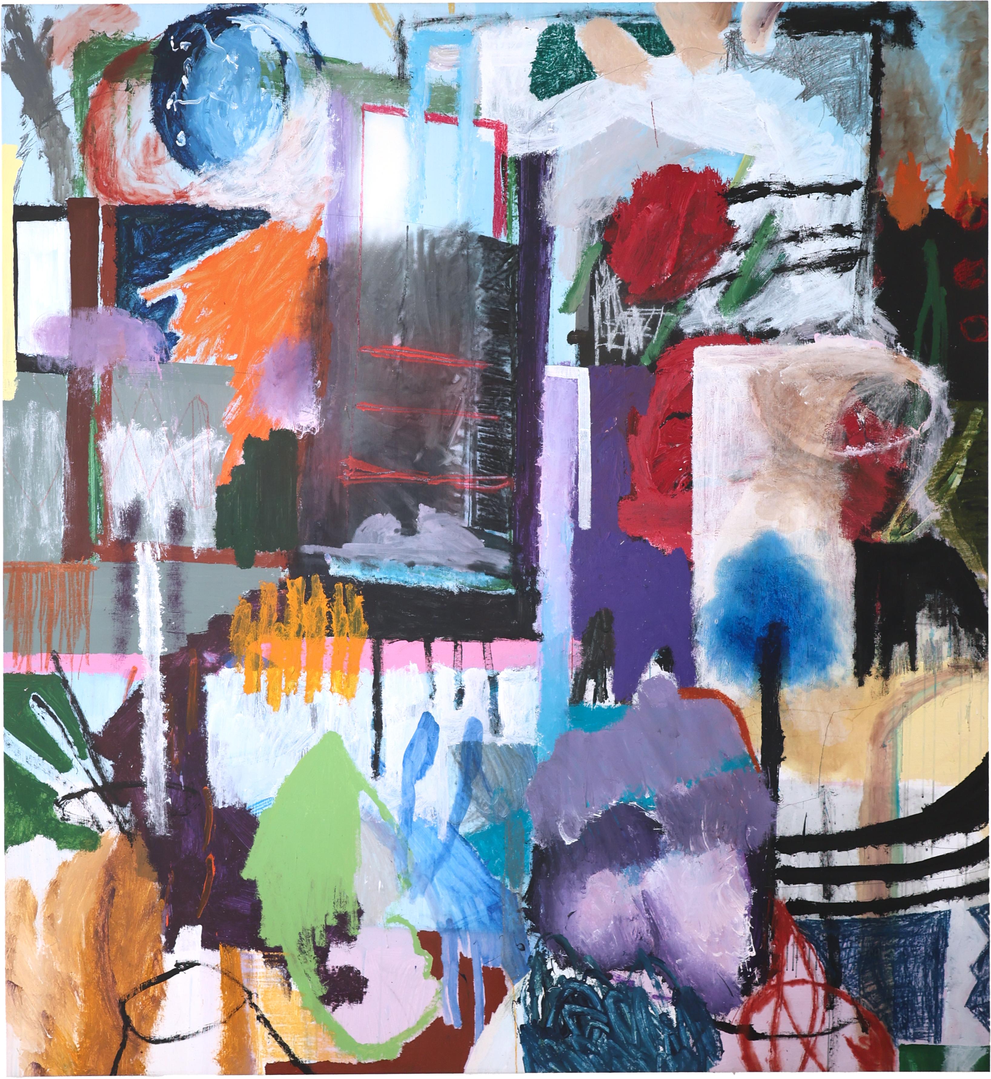 “Arrival” (2022) is a striking large-scale mixed media abstract by contemporary Ukrainian artist Eugene Lisniak. Created using acrylic, pastel, and spray paint on canvas, this original work pulses with layered energy and emotional intensity. The