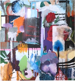 Large Vivid Abstract Painting “Arrival”, 2022, Acrylic, Pastel & Spray Paint
