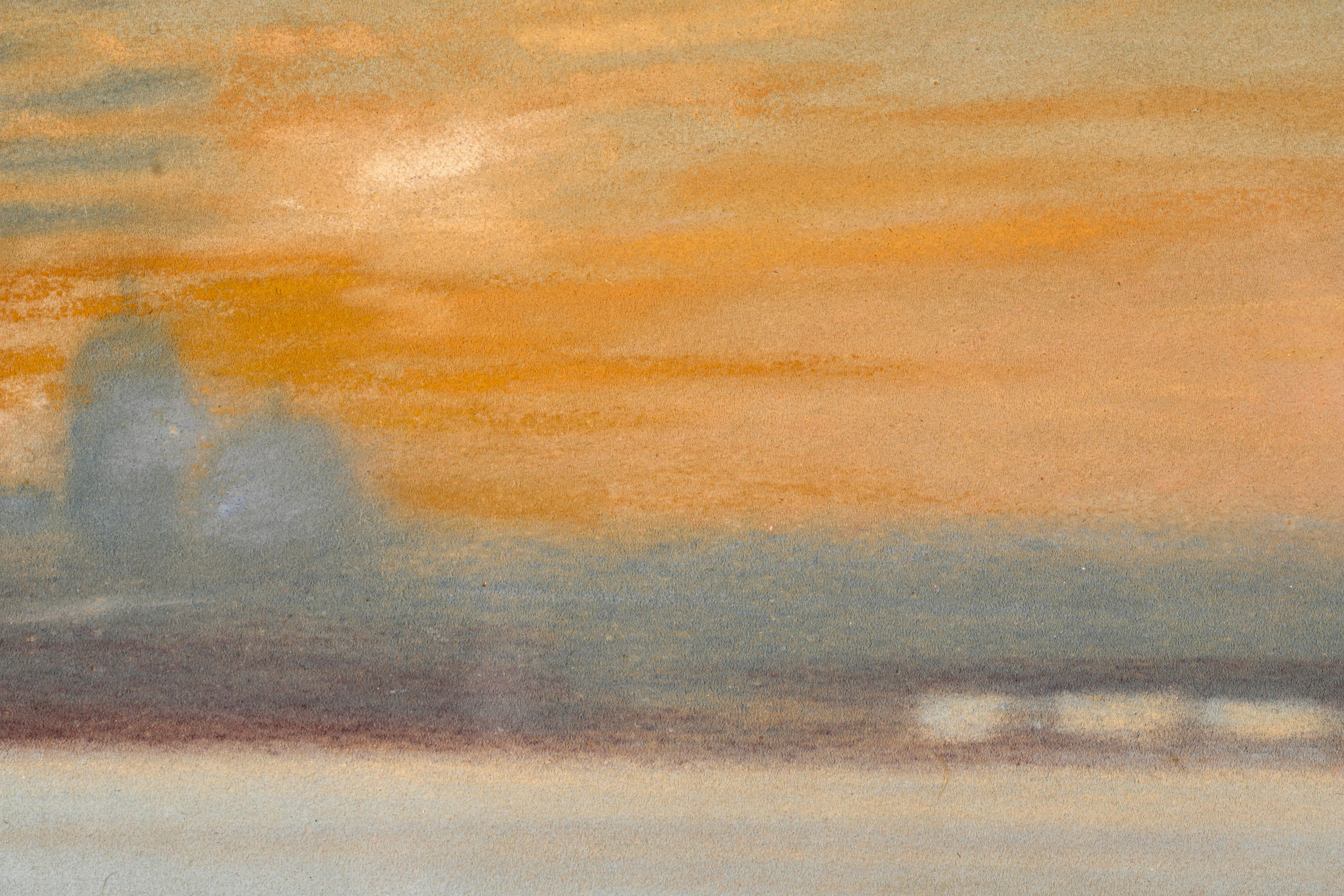 Coucher de Soleil - Impressionist Pastel, Sunset over Riverscape - Eugene Boudin 3
