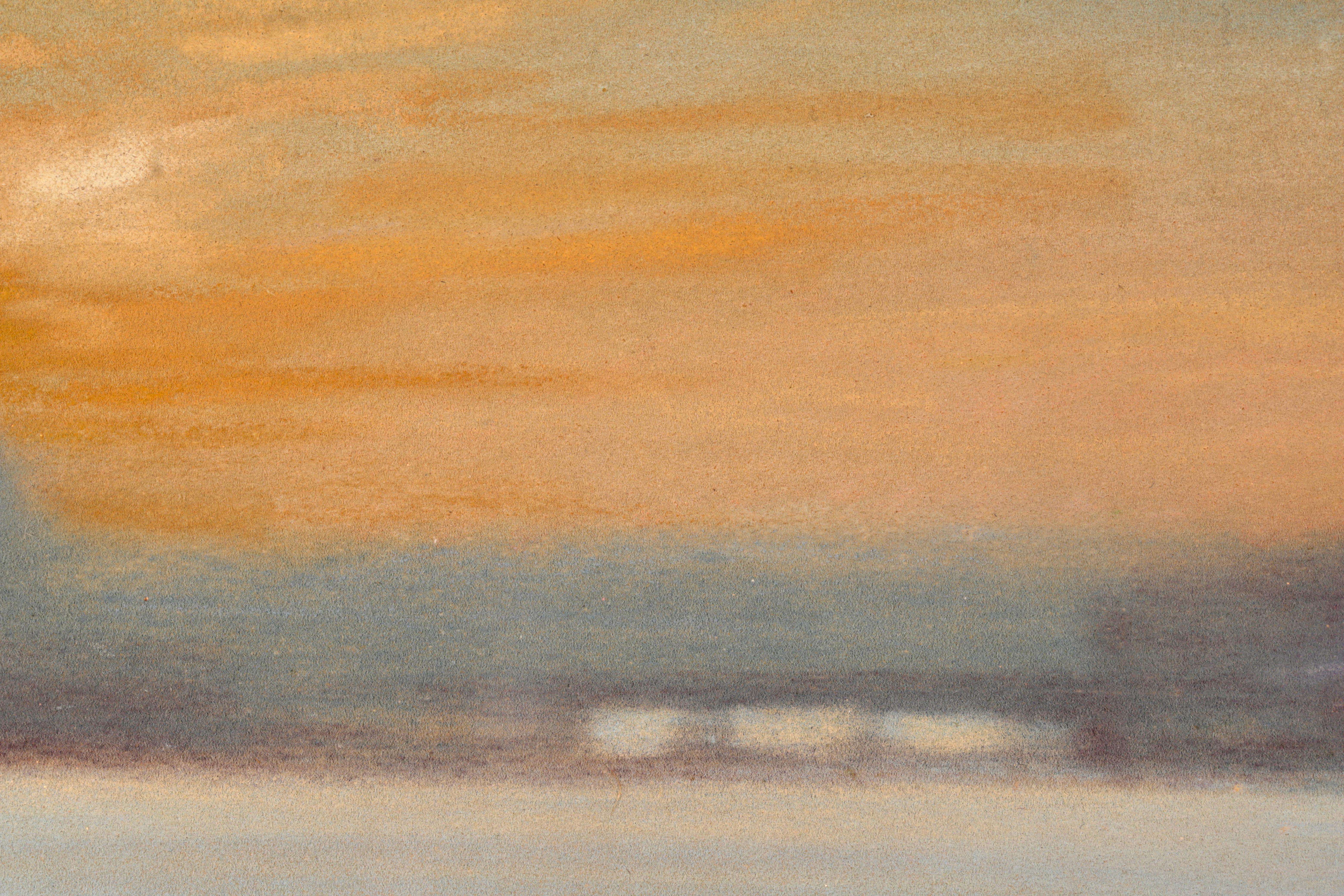 Coucher de Soleil - Impressionist Pastel, Sunset over Riverscape - Eugene Boudin 4