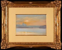 Coucher de Soleil - Impressionist Pastel, Sunset over Riverscape - Eugene Boudin