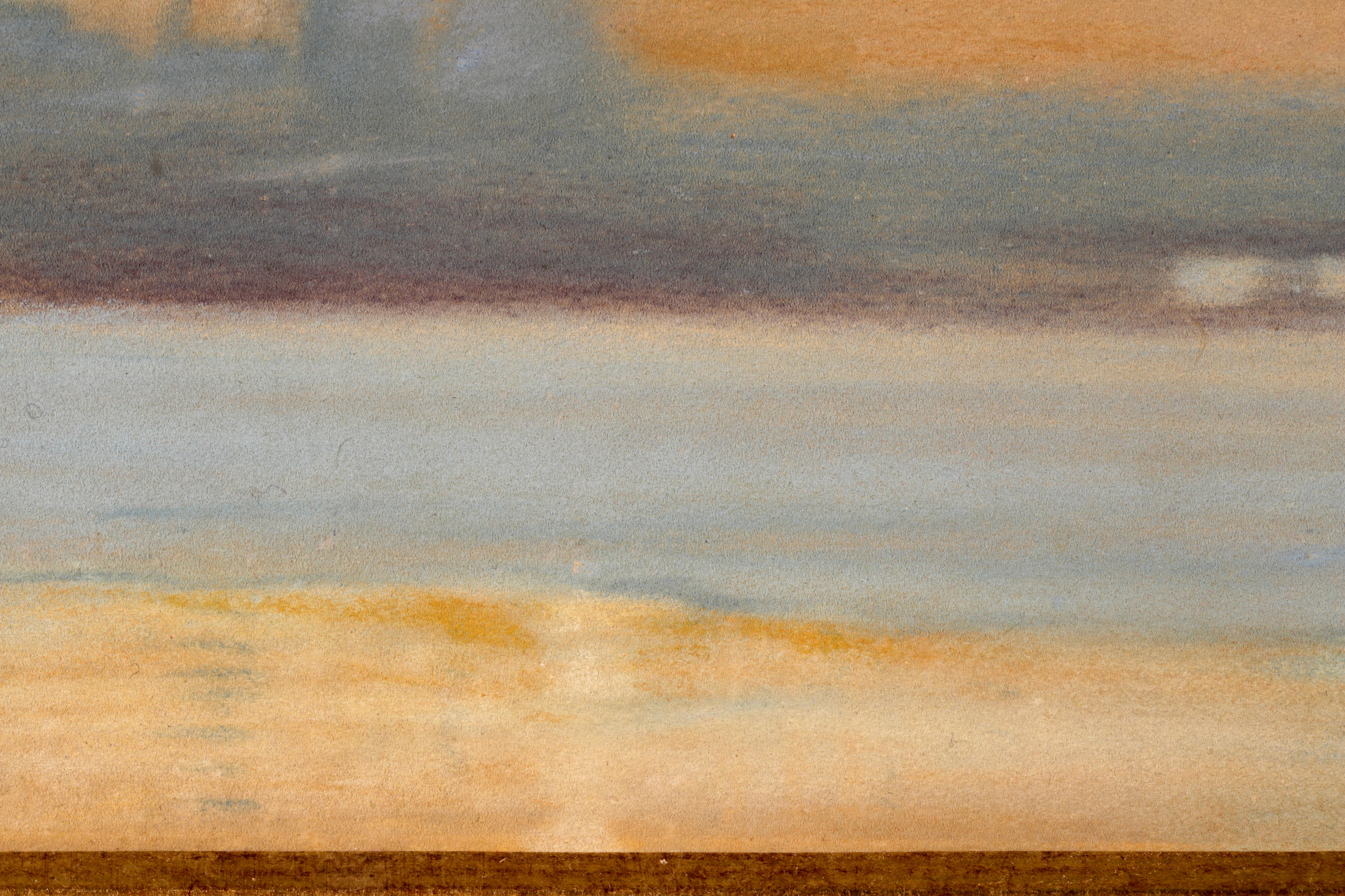 Coucher de Soleil - Impressionist Pastel, Sunset over Riverscape - Eugene Boudin 1