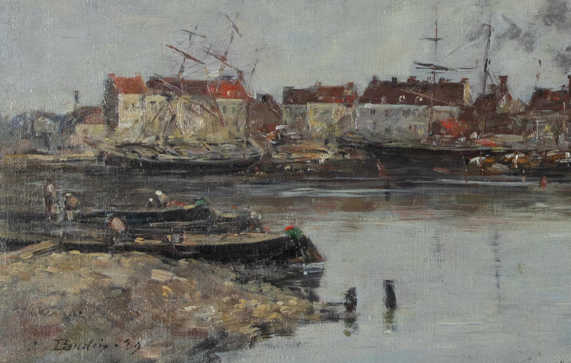 *PLEASE NOTE UK BUYERS WILL ONLY PAY 5% VAT ON THIS PURCHASE.

Dunkerque, le vieux bassin by Eugène Boudin (1824-1898)
Oil on canvas
46 x 65.2 cm (18 ¹/₈ x 25 ⁵/₈ inches)
Signed and dated and inscribed lower left, Dunkerque. E. Boudin.