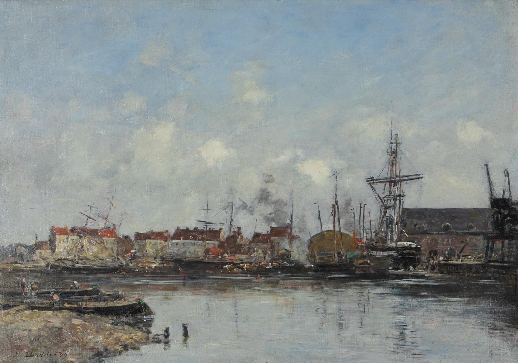 Dunkerque, le vieux bassin by Eugène Boudin - Impressionist oil painting