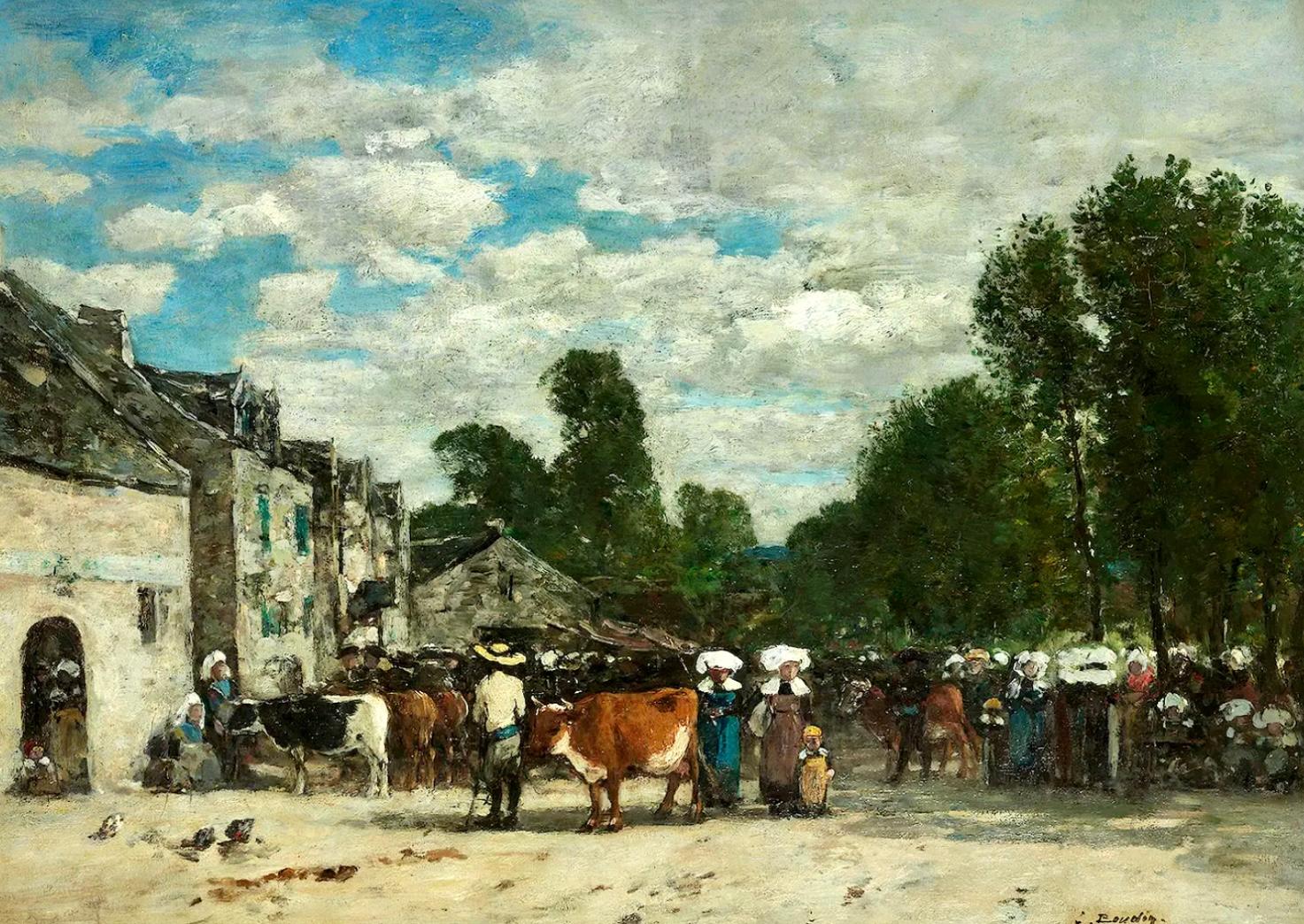 Foire en Bretagne - Painting de Eugène Louis Boudin